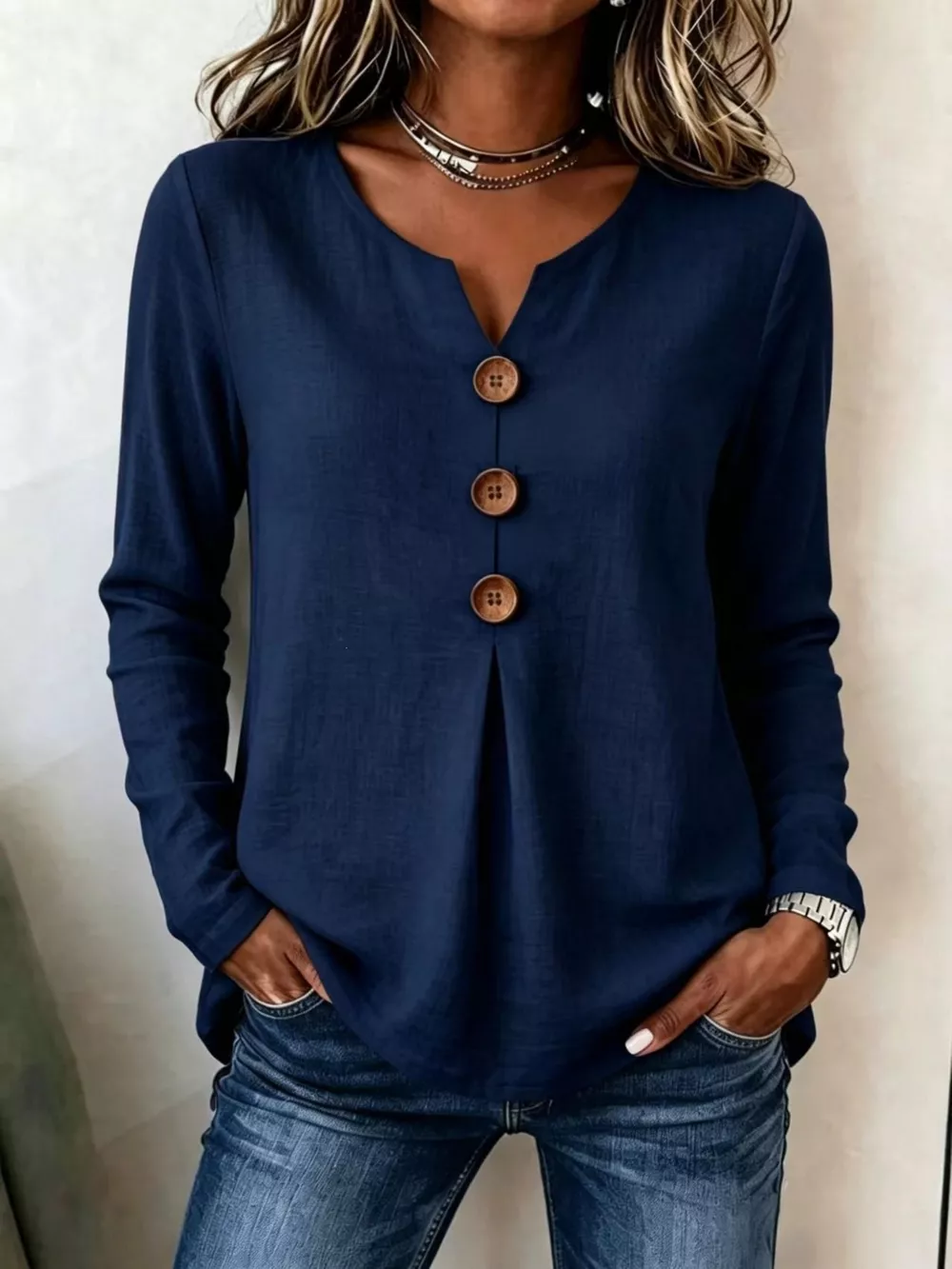 Full Size Decorative Button Long Sleeve Blouse Plus Size, image 10