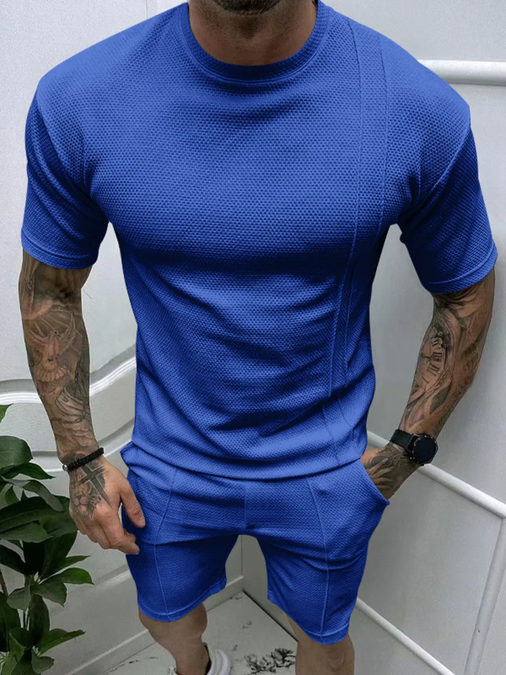 Men's Full Size Round Neck Tee and Shorts Set Plus Size, image 9