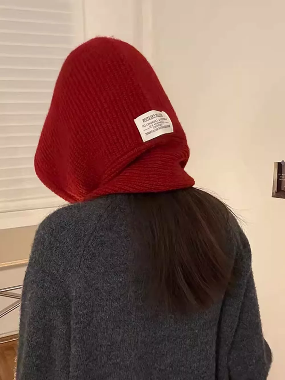 Knitted Hat with Attached Scarf, image 4