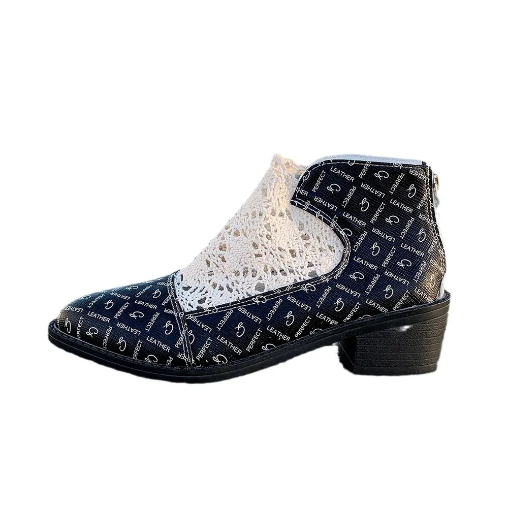 Printed Point Toe Block Heels Boots, image 4