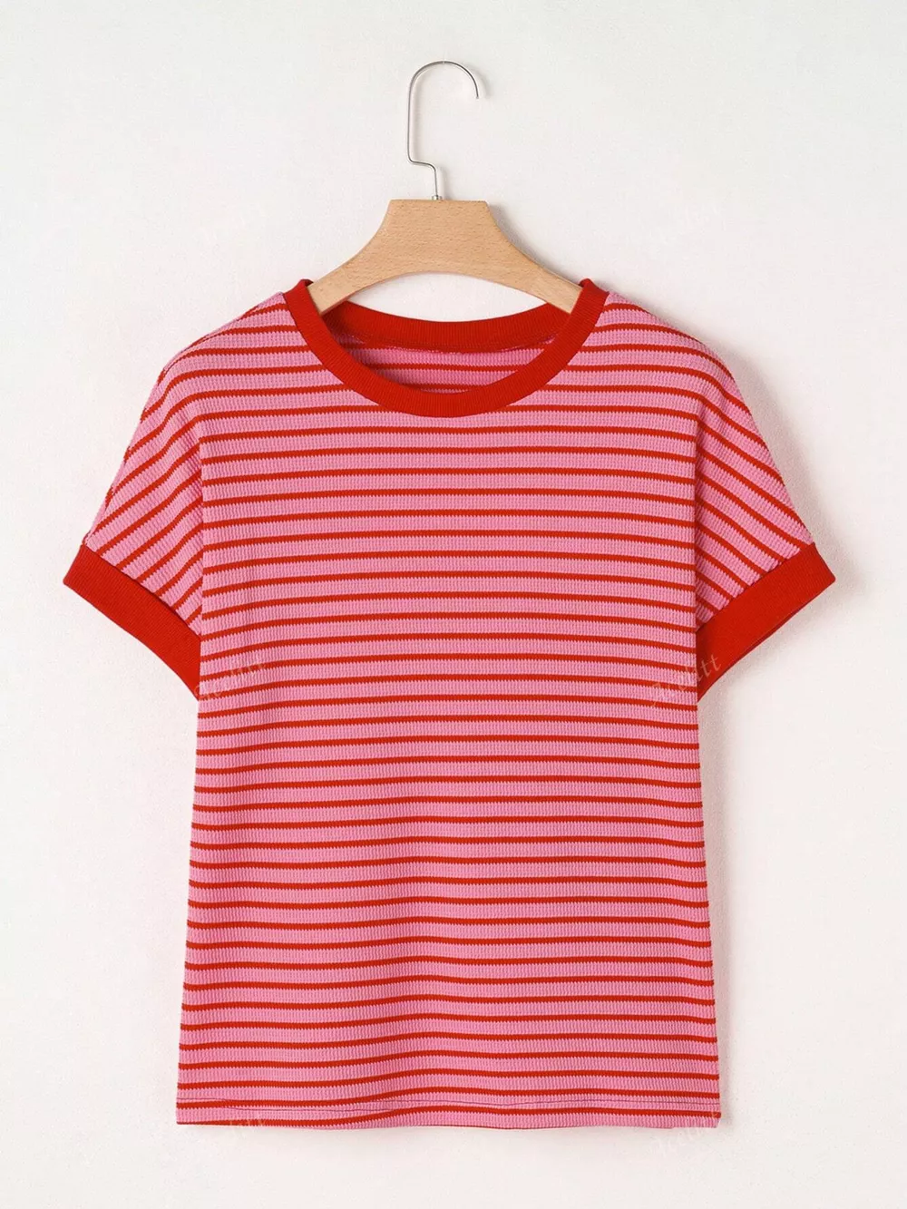 Striped Ribbed Knit Short Sleeve T-Shirt, image 18