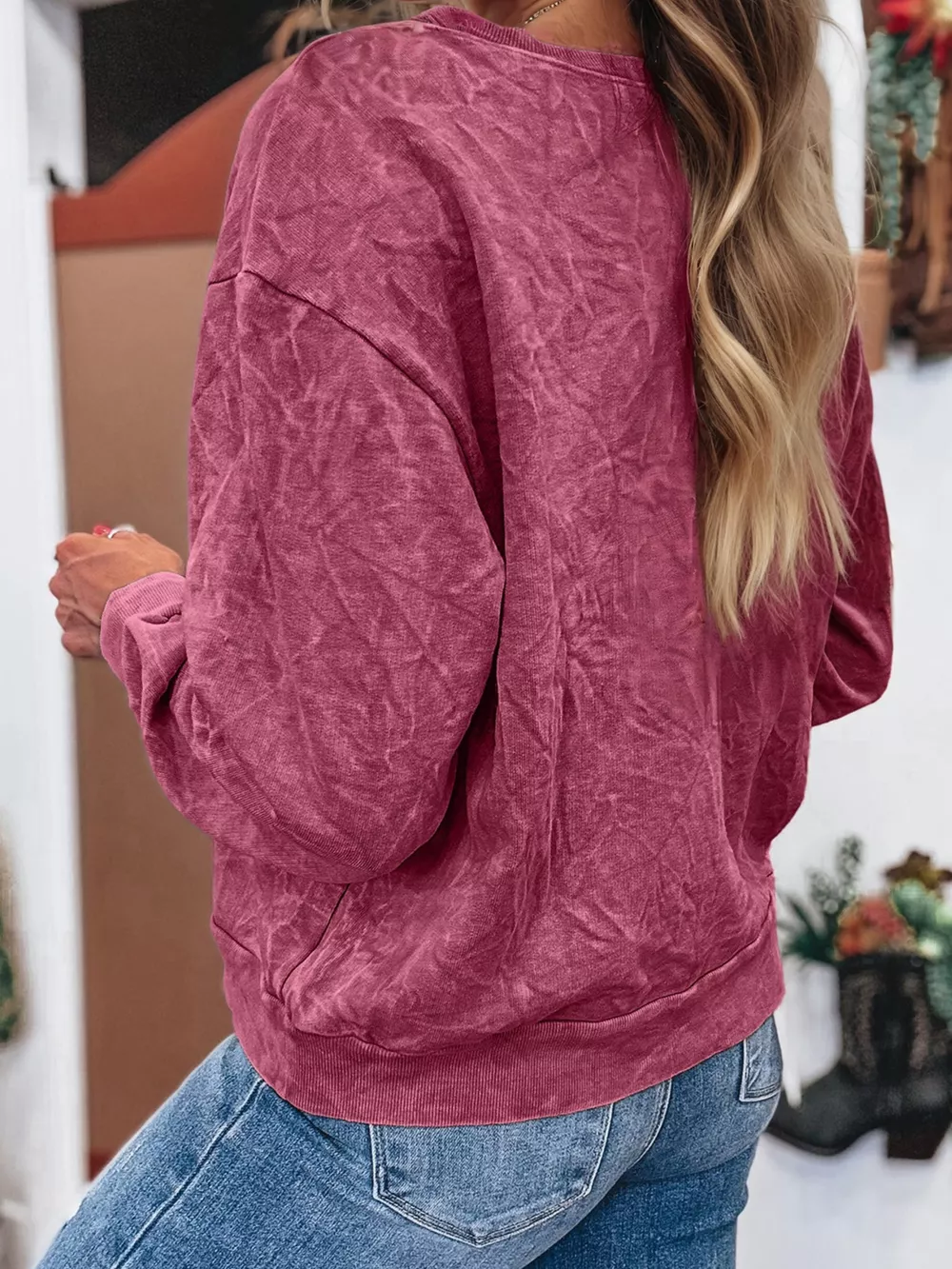 Saved By Grace Letter Embroidery Mineral Wash Loose Sweatshirt, image 2