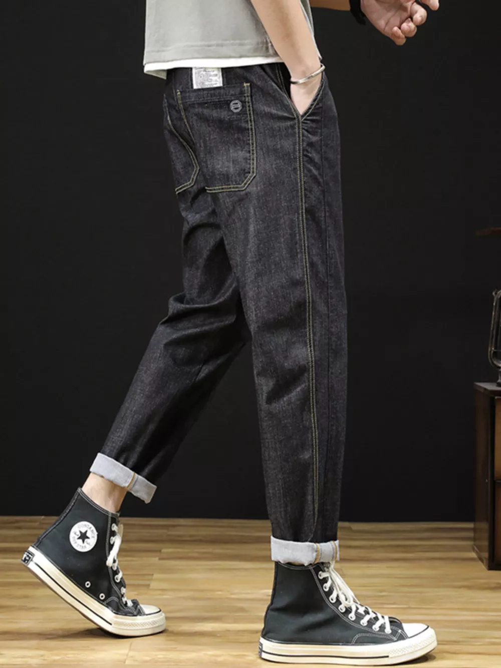 Men's Plus Size Drawstring Straight Leg Jeans, image 3