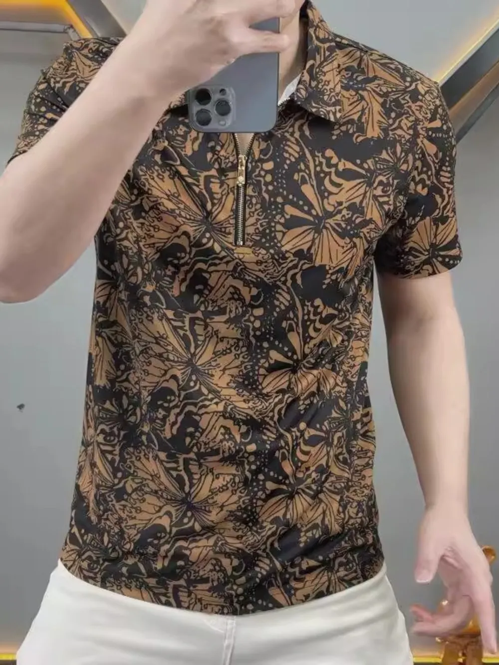 Men's Full Size Printed Quarter Zip Short Sleeve Polo Plus Size, image 2