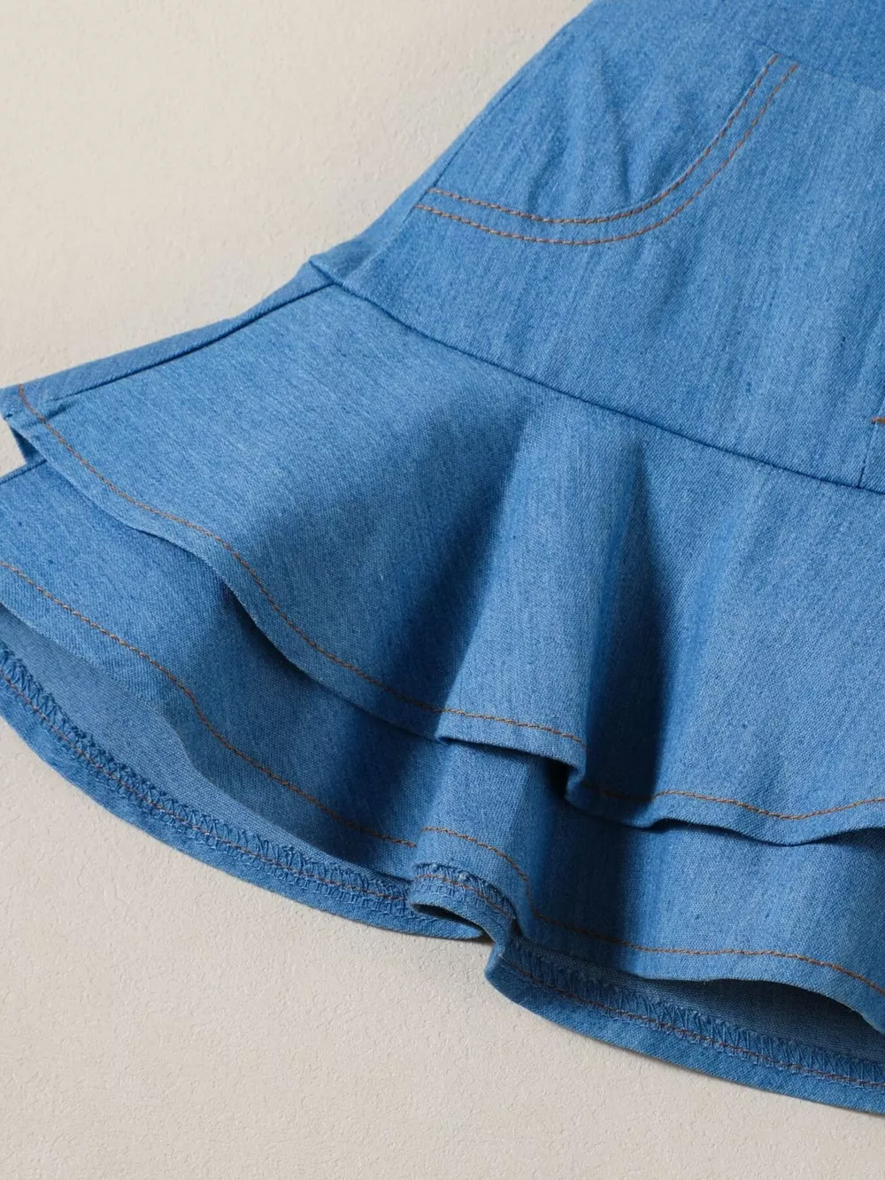 Children's Cami & Star Print Mesh Top & Ruffle Denim Skirt Set, image 7
