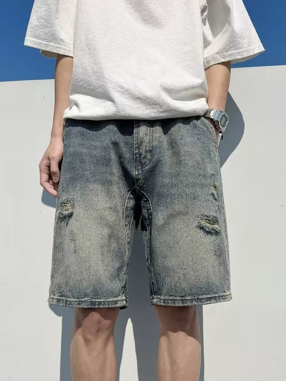 Men's Full Size Distressed Wash Denim Shorts Plus Size, image 2