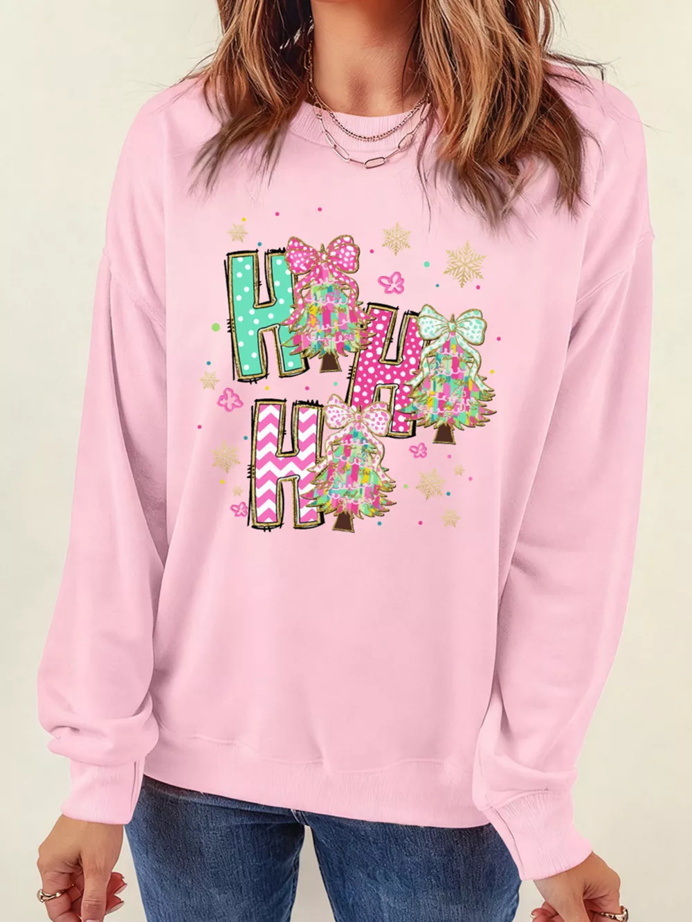 HO HO HO Christmas Tree Graphic Pullover Sweatshirt, image 5