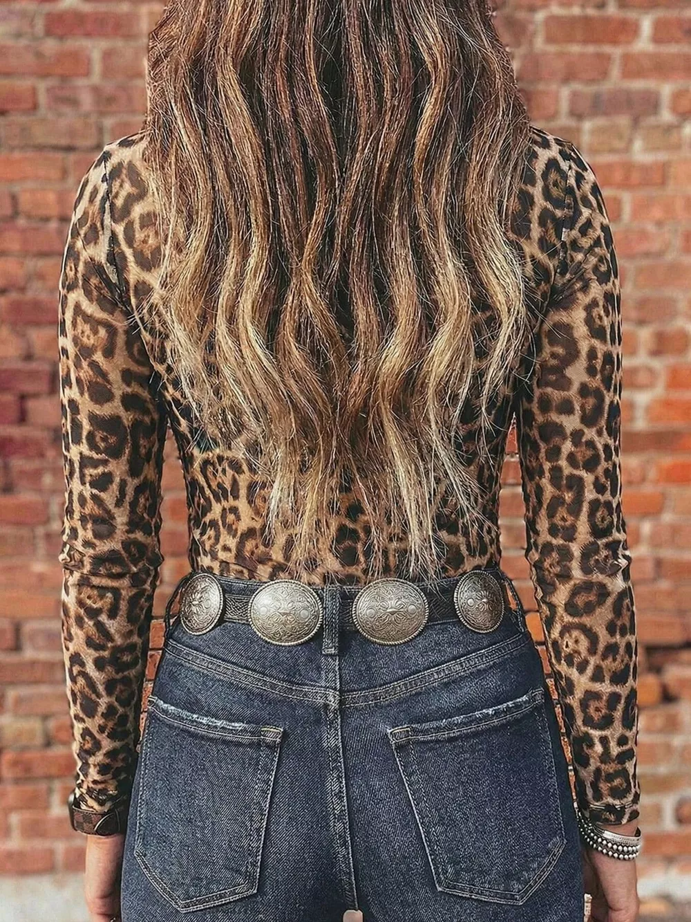 Printed Mesh Long Sleeve Slim Fit Top, image 13