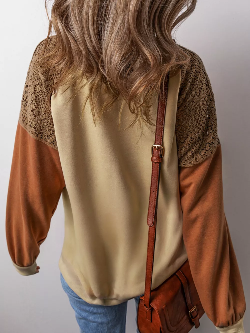 Lace Patchwork Colorblock Drop Shoulder Sweatshirt, image 3