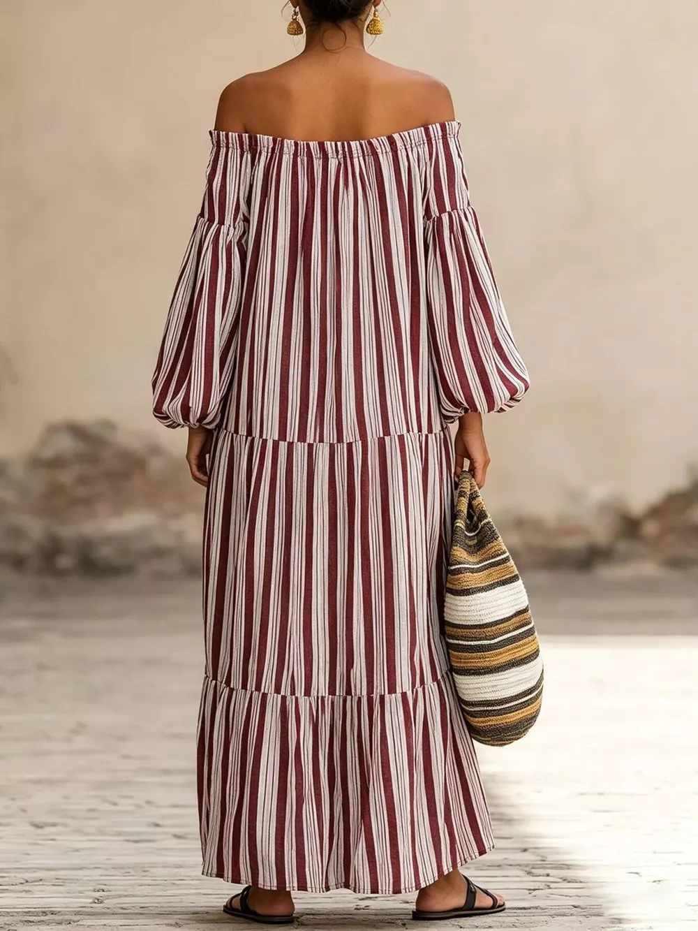 Off-Shoulder Striped Maxi Dress, image 11