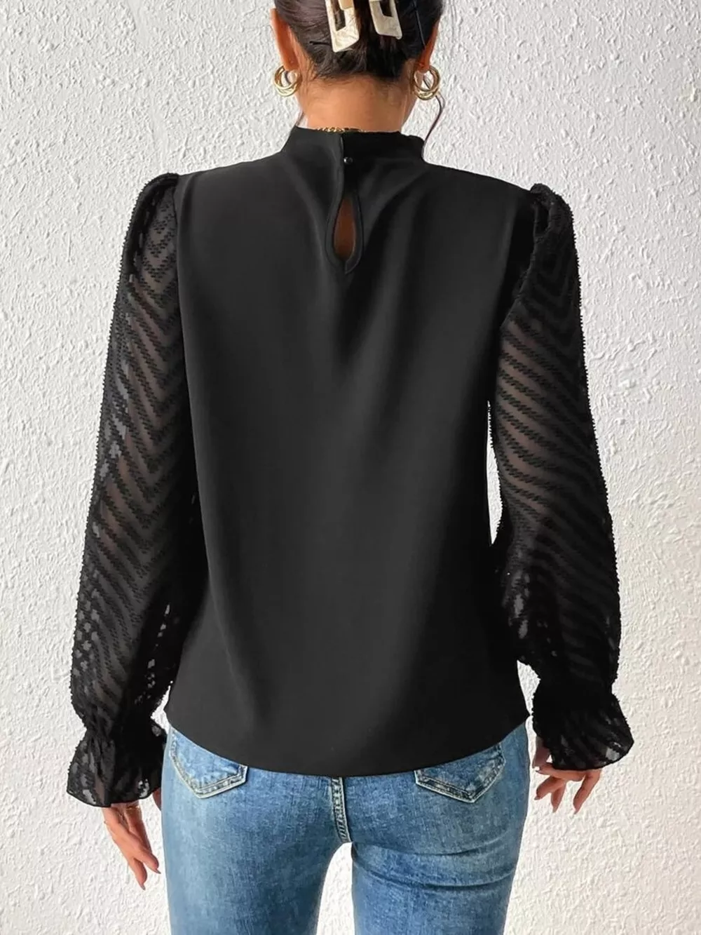 Mock Neck Sheer Lace Sleeve Blouse, image 18