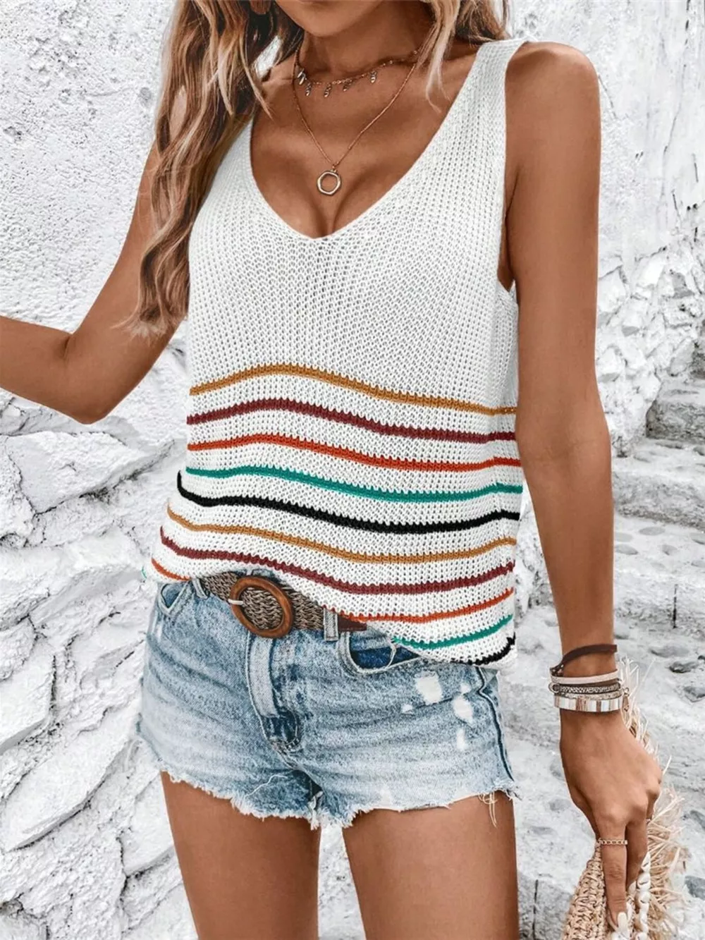 Striped V-Neck Sweater Vest, image 15