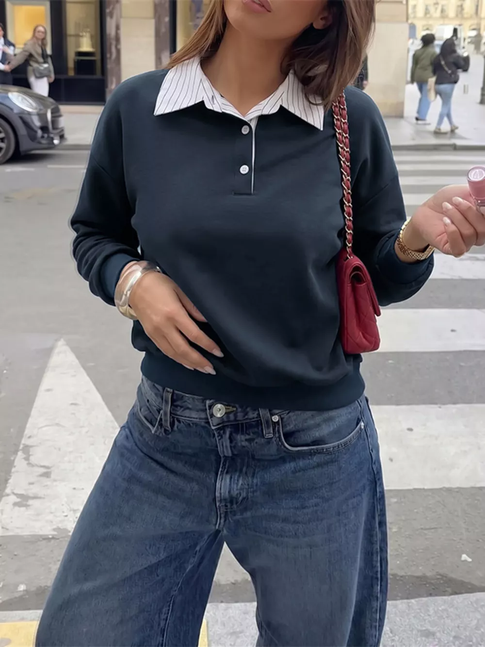 Button Detail Dropped Shoulder Sweatshirt, image 2