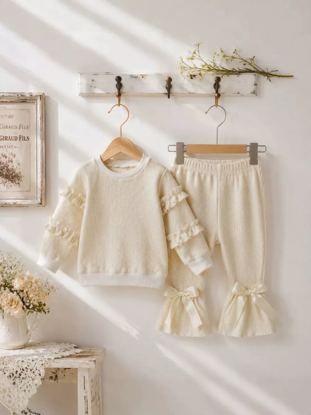 Children's Ruffle Sleeve Top and Bow Flare Pant Set, image 3
