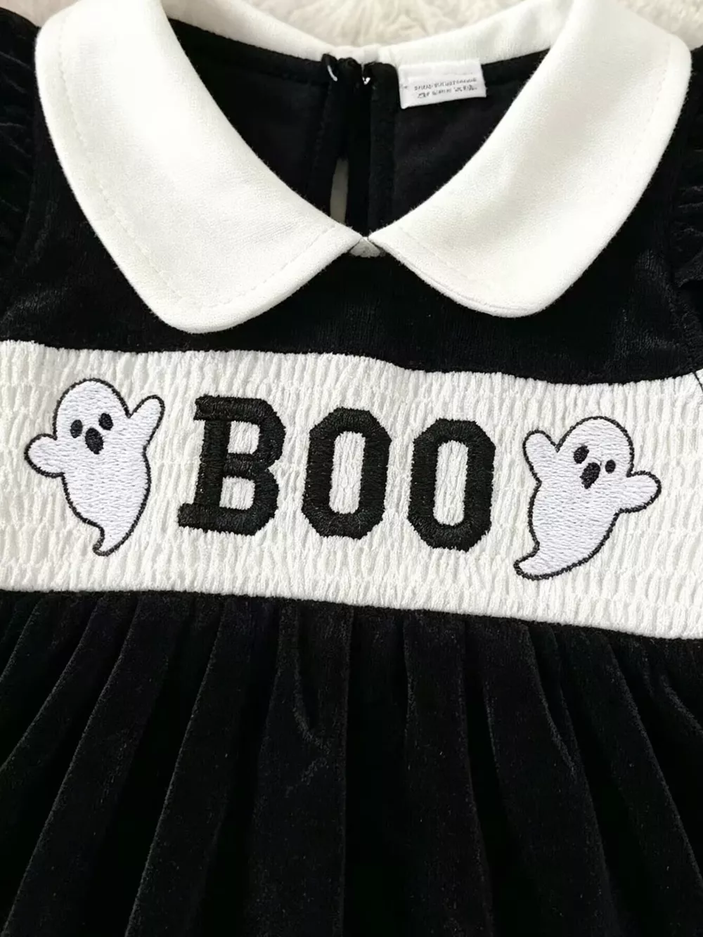 Children's Halloween 'BOO' Ghost Velvet Bodysuit Dress and Bow Headband Set, image 3