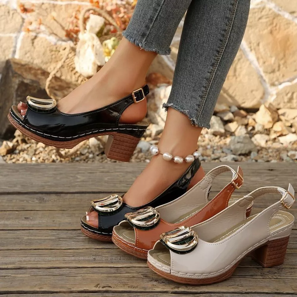 Peep Toe Block Heels Sandals, image 2
