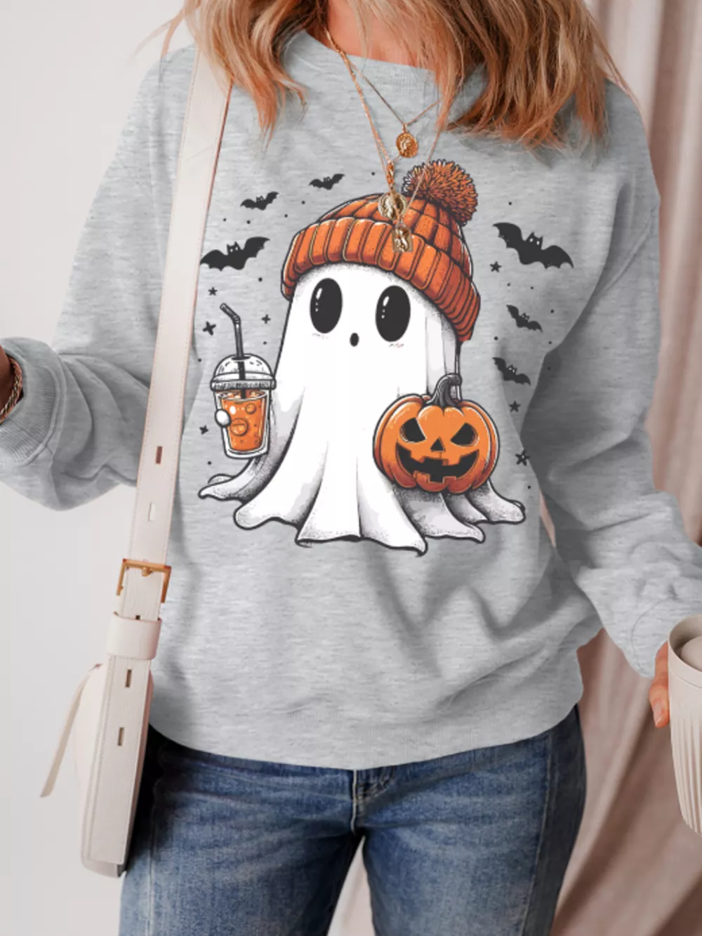 Halloween Ghost Round Neck Sweatshirt, image 5