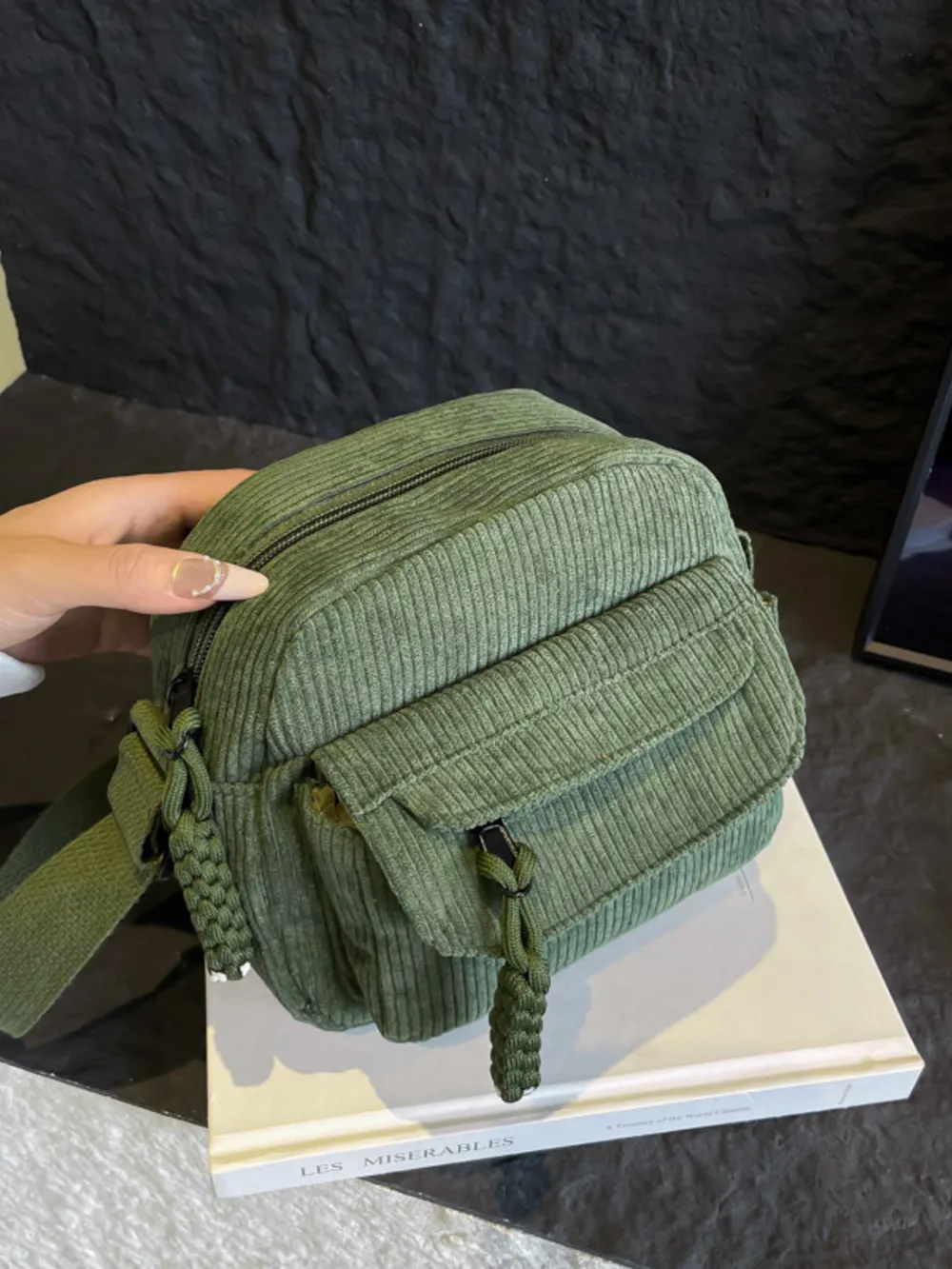 Corduroy Crossbody Bag with Adjustable Strap, image 12