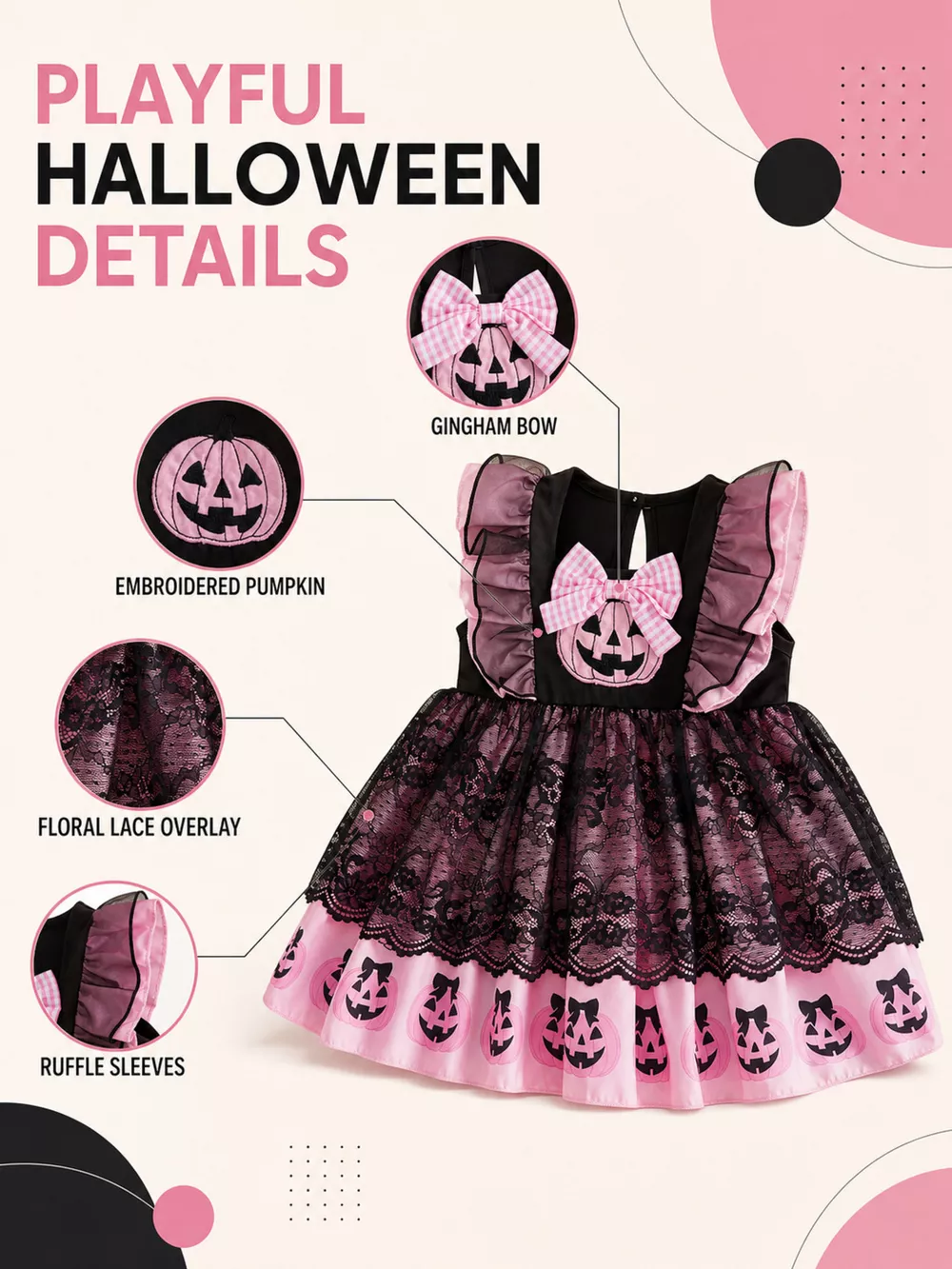 Children's Halloween Lolita Style Pumpkin Print Dress, image 4