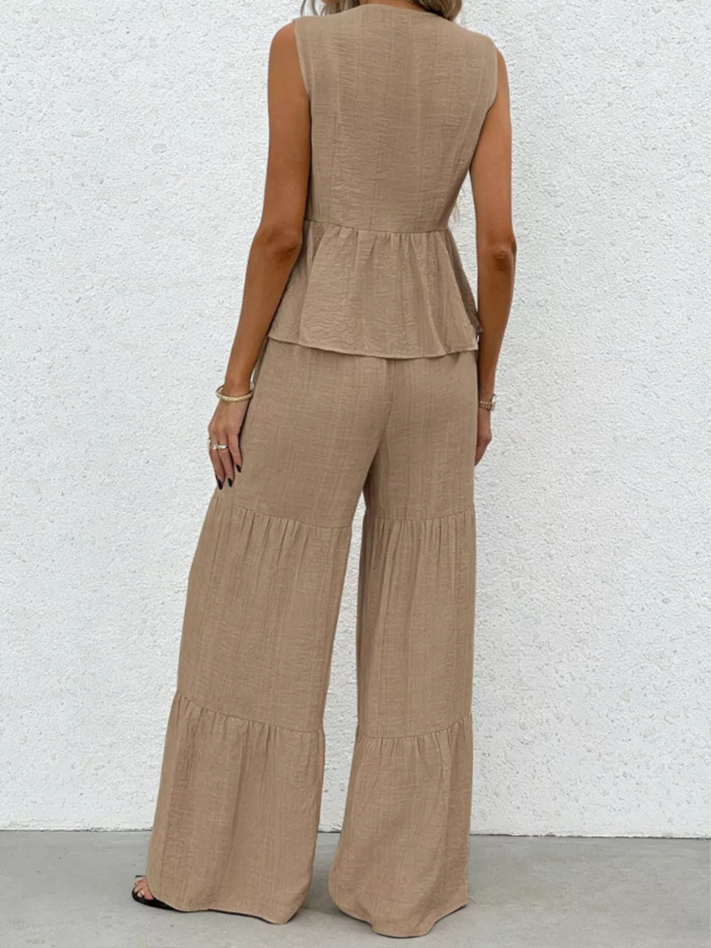 Sleeveless Tie-Front Top and Wide Leg Pants Set, image 9