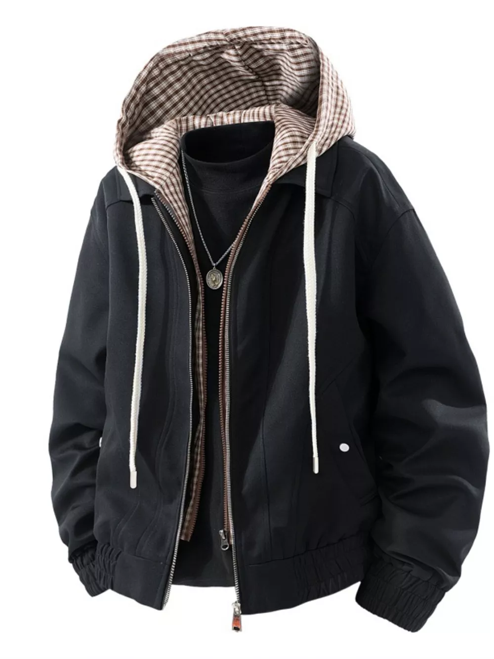 Men's Plus Size Casual Plaid Hooded Windbreaker Jacket, image 3