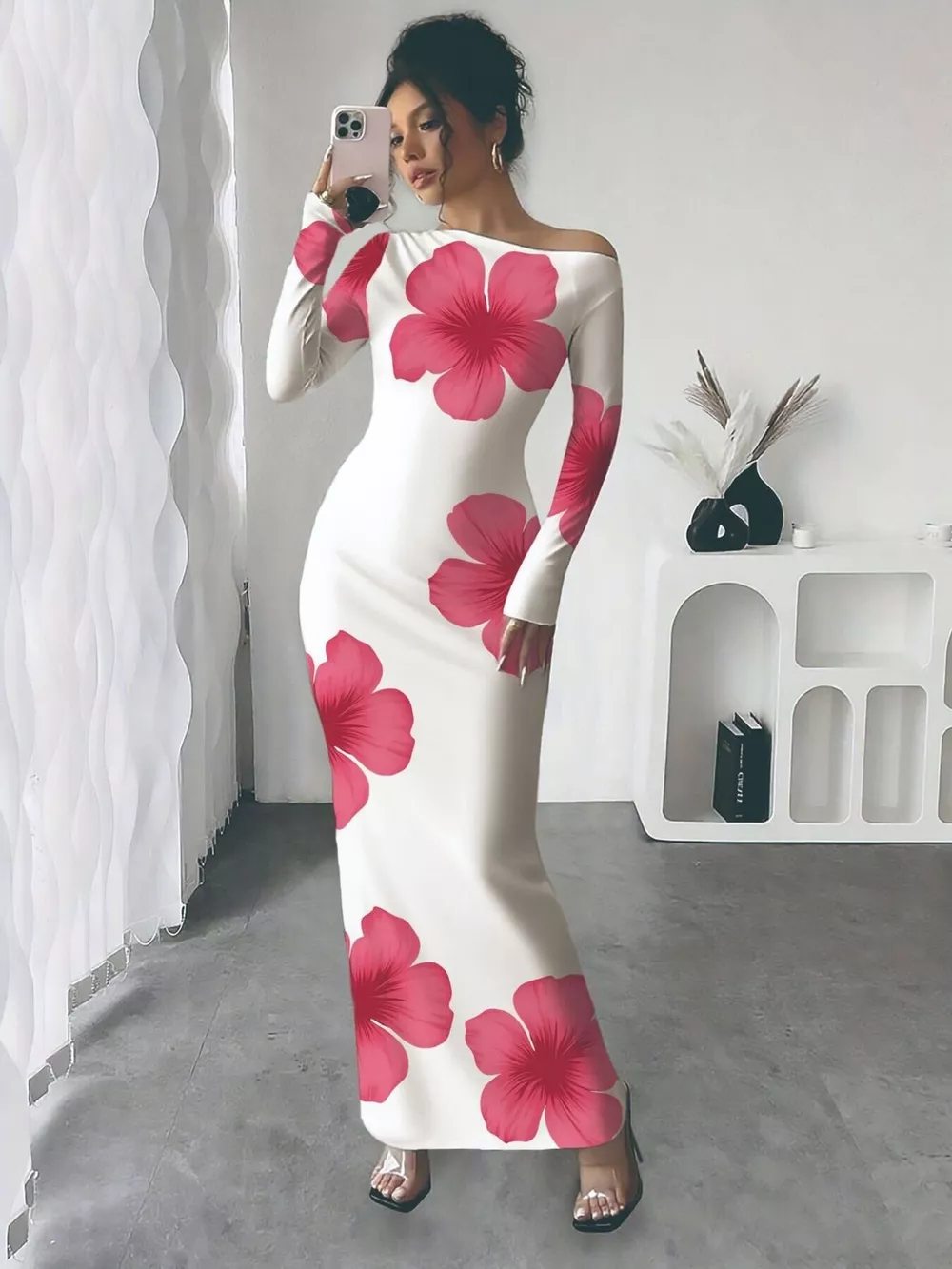 Floral Print One Shoulder Maxi Dress, image 32
