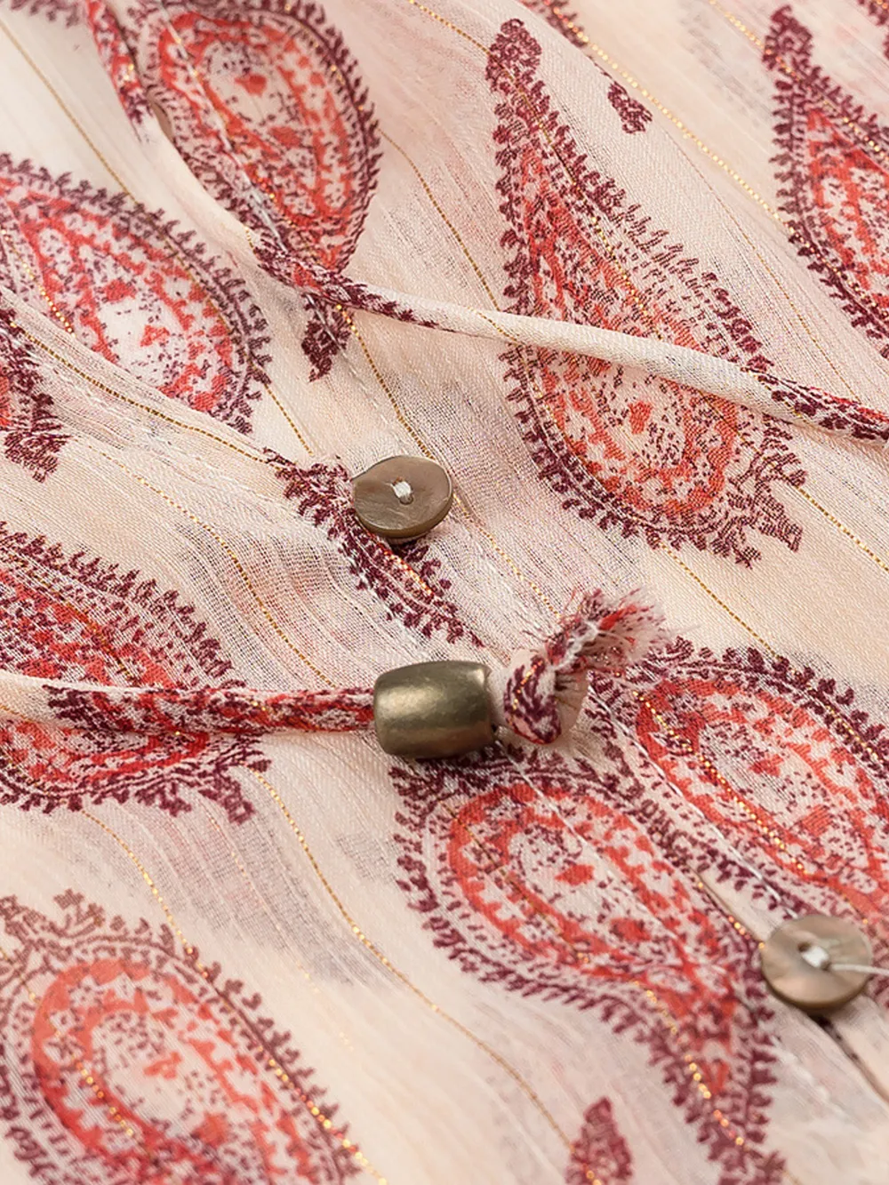 Paisley Print Frill Tie Neck Long Sleeve Blouse, image 5