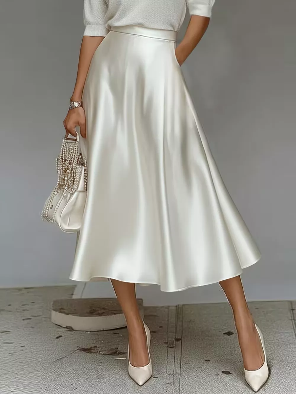 Satin Midi Skirt, image 10