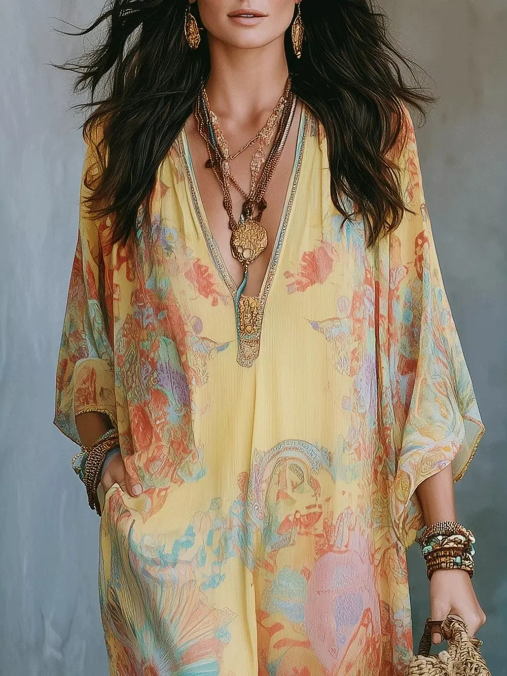 Full Size Floral Print V-Neck Maxi Dress Plus Size, image 2