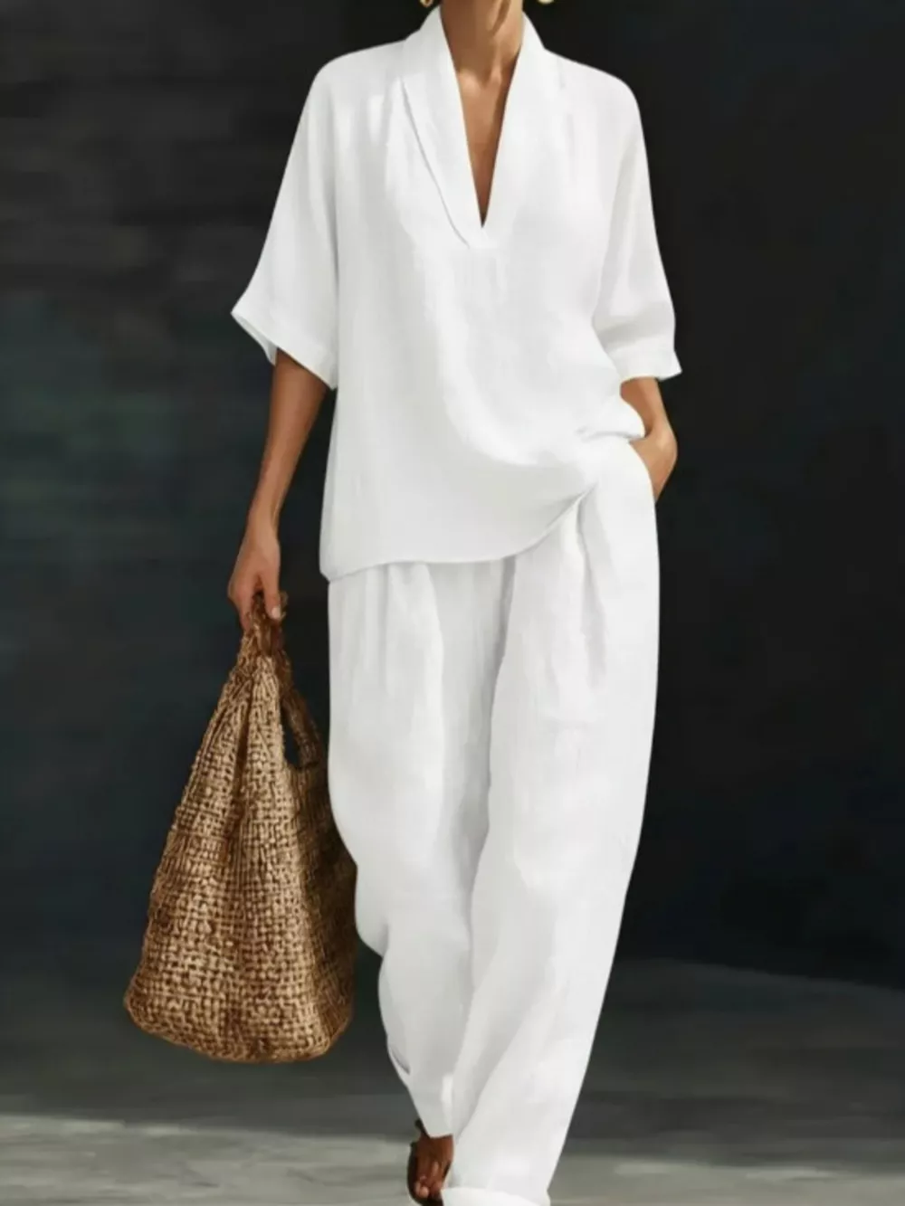 Full Size Half Sleeve Top and Wide Leg Pants Set Plus Size, image 6