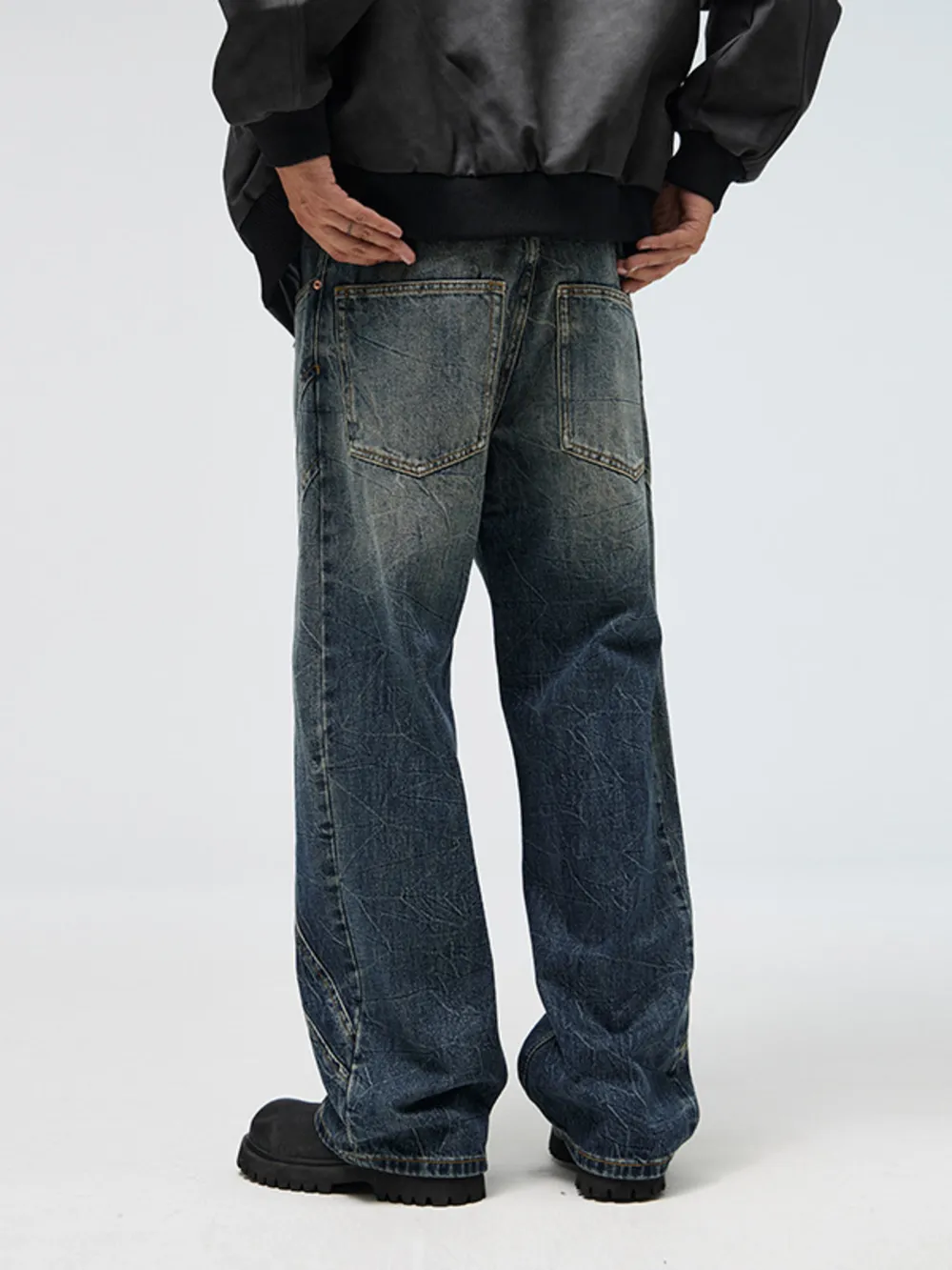 Men's Full Size Vintage Wash Wide Leg Jeans Plus Size, image 4