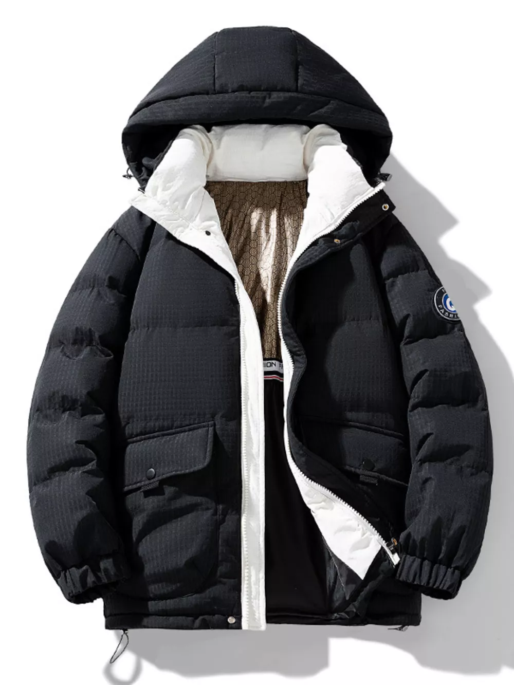 Men's Plus Size Contrast Hooded Puffer Jacket