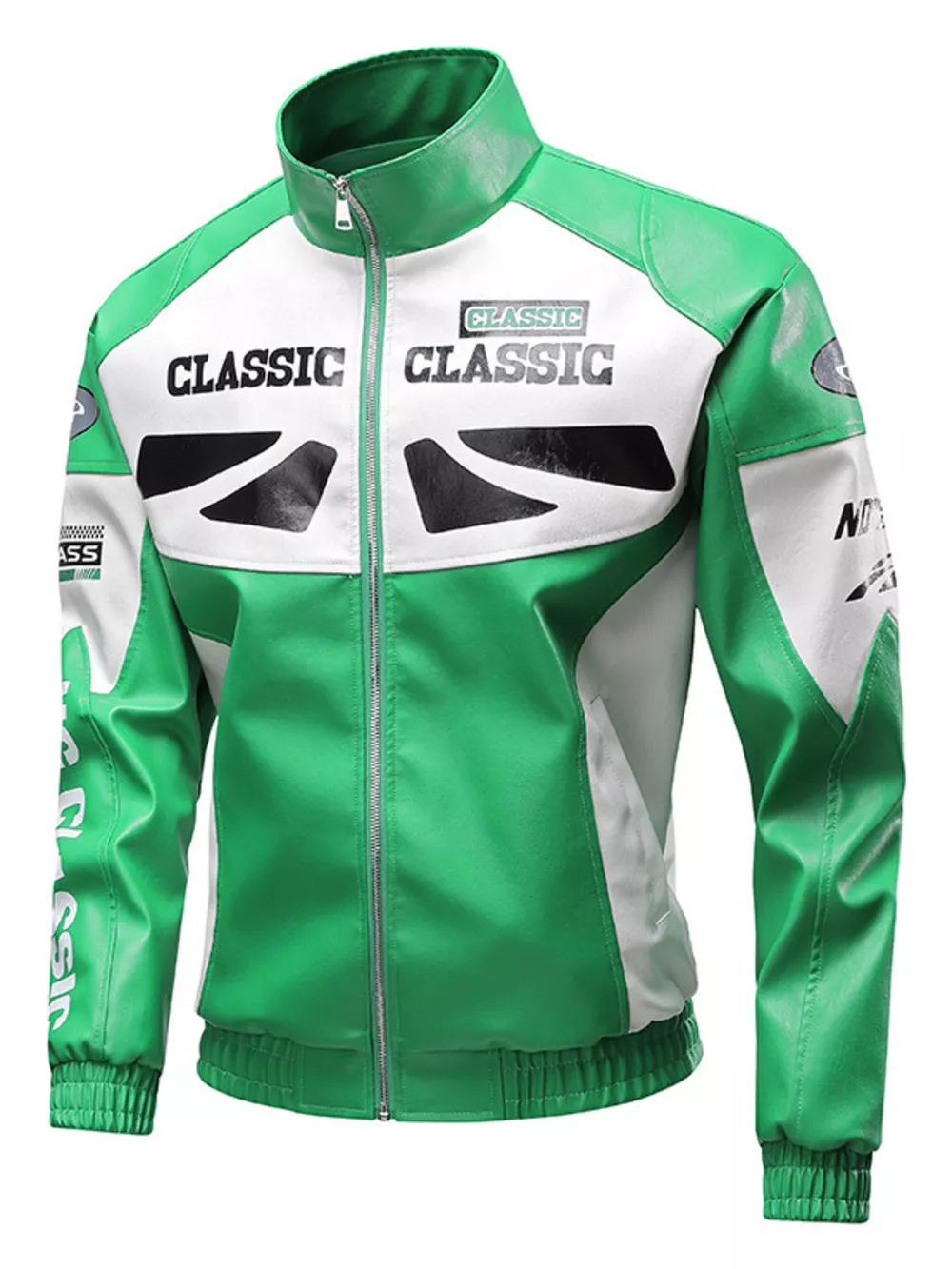 Men's Plus Size Stand Collar Leather Moto Jacket, image 2