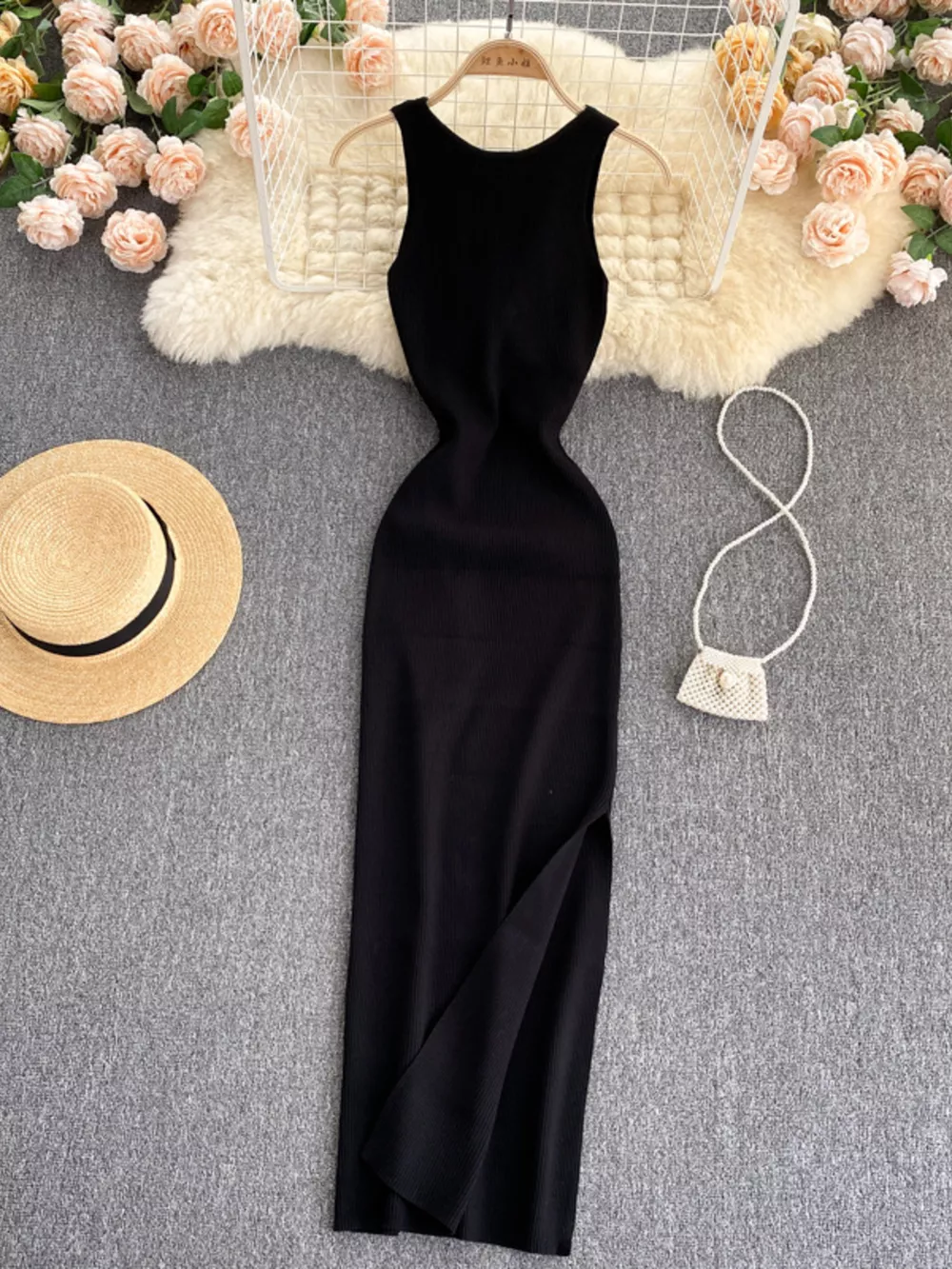 Knot Back Sleeveless Knit Bodycon Midi Dres