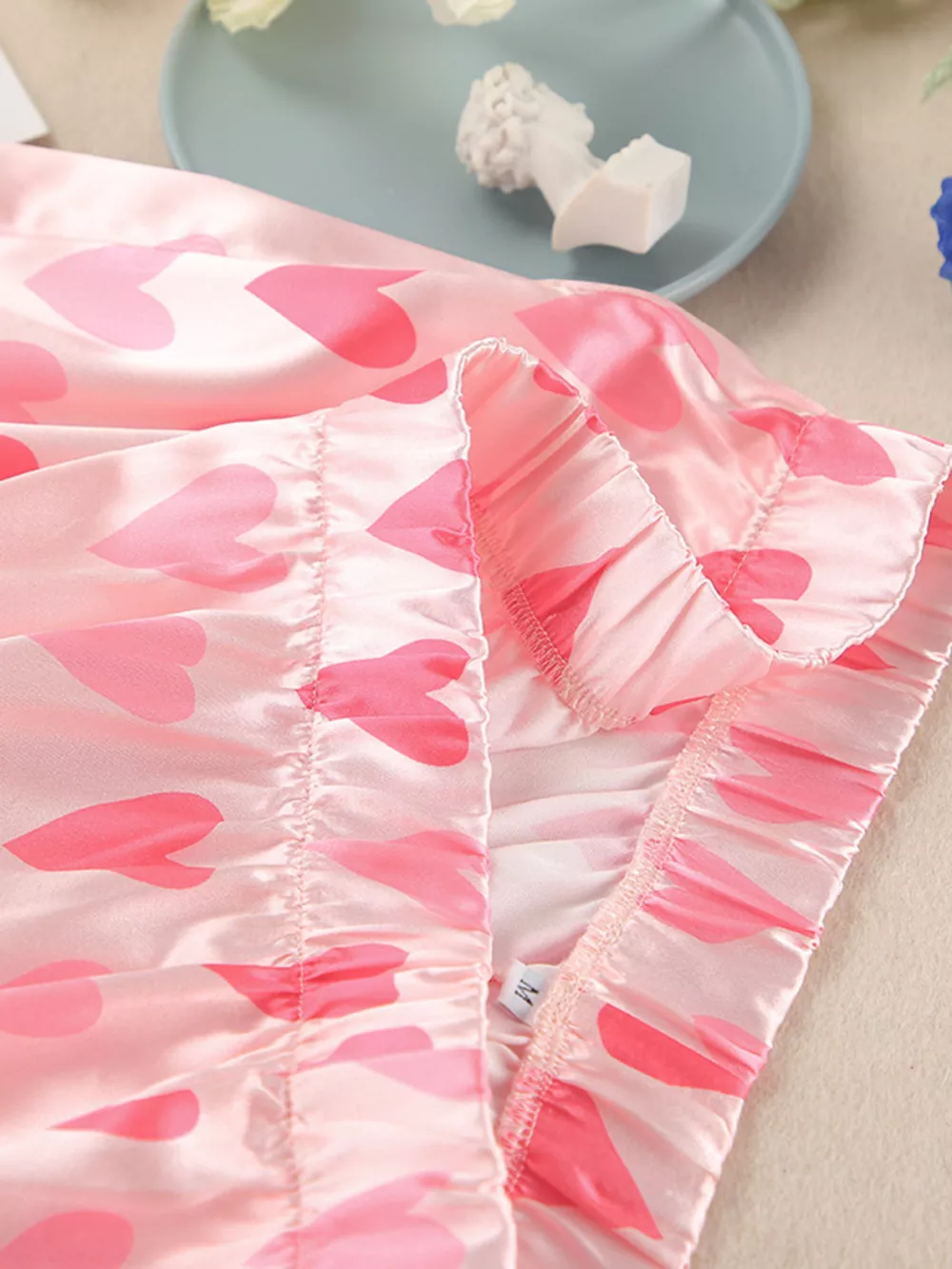 Heart Print Button Up Top and Pants Lounge Set, image 9