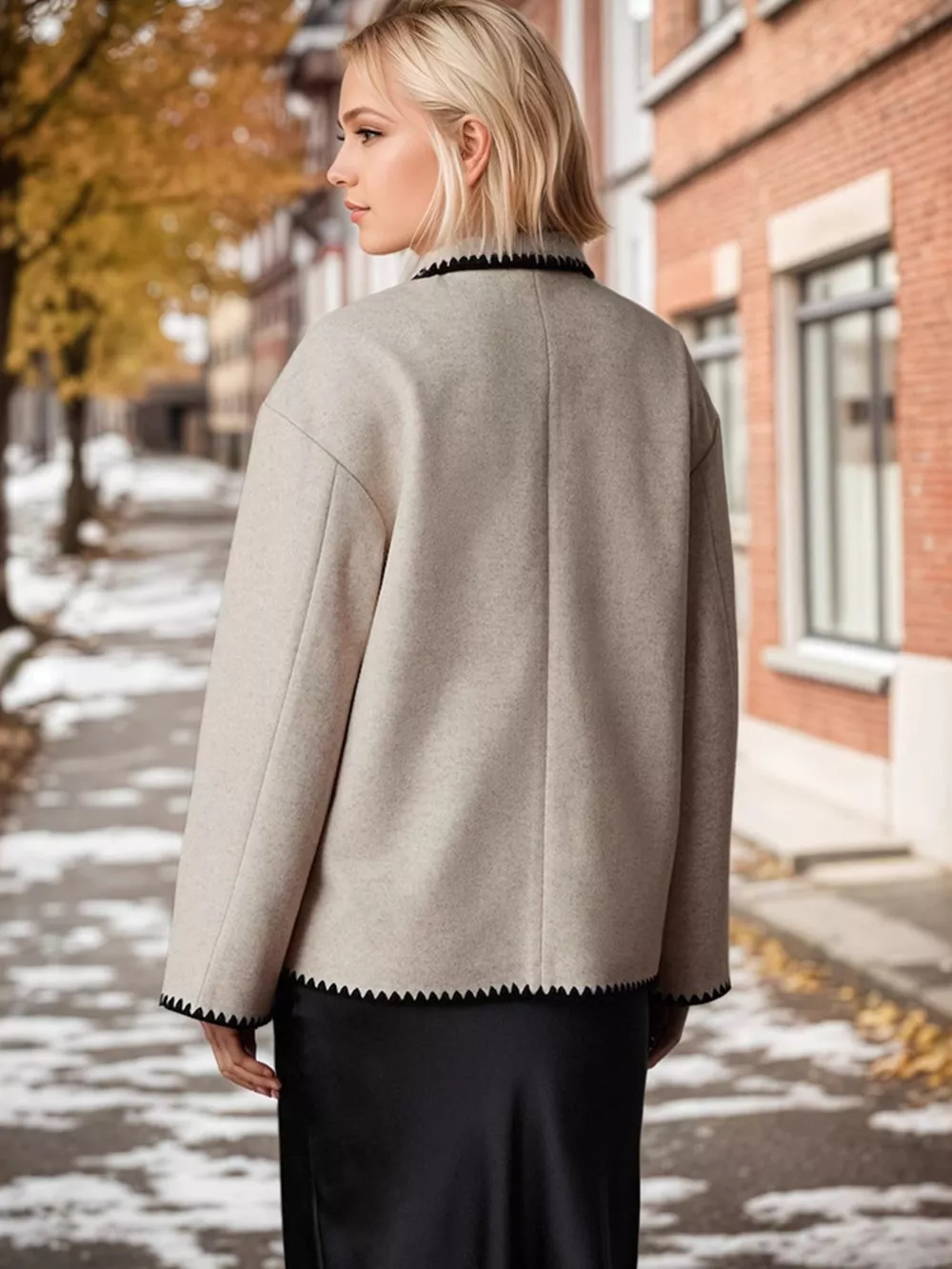 Contrast Trim Drop Shoulder Outerwear, image 4