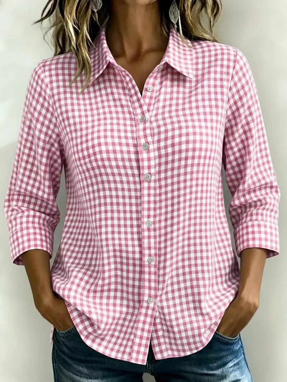 Full Size Plaid Collared Neck Button Up Shirt Plus Size, image 7