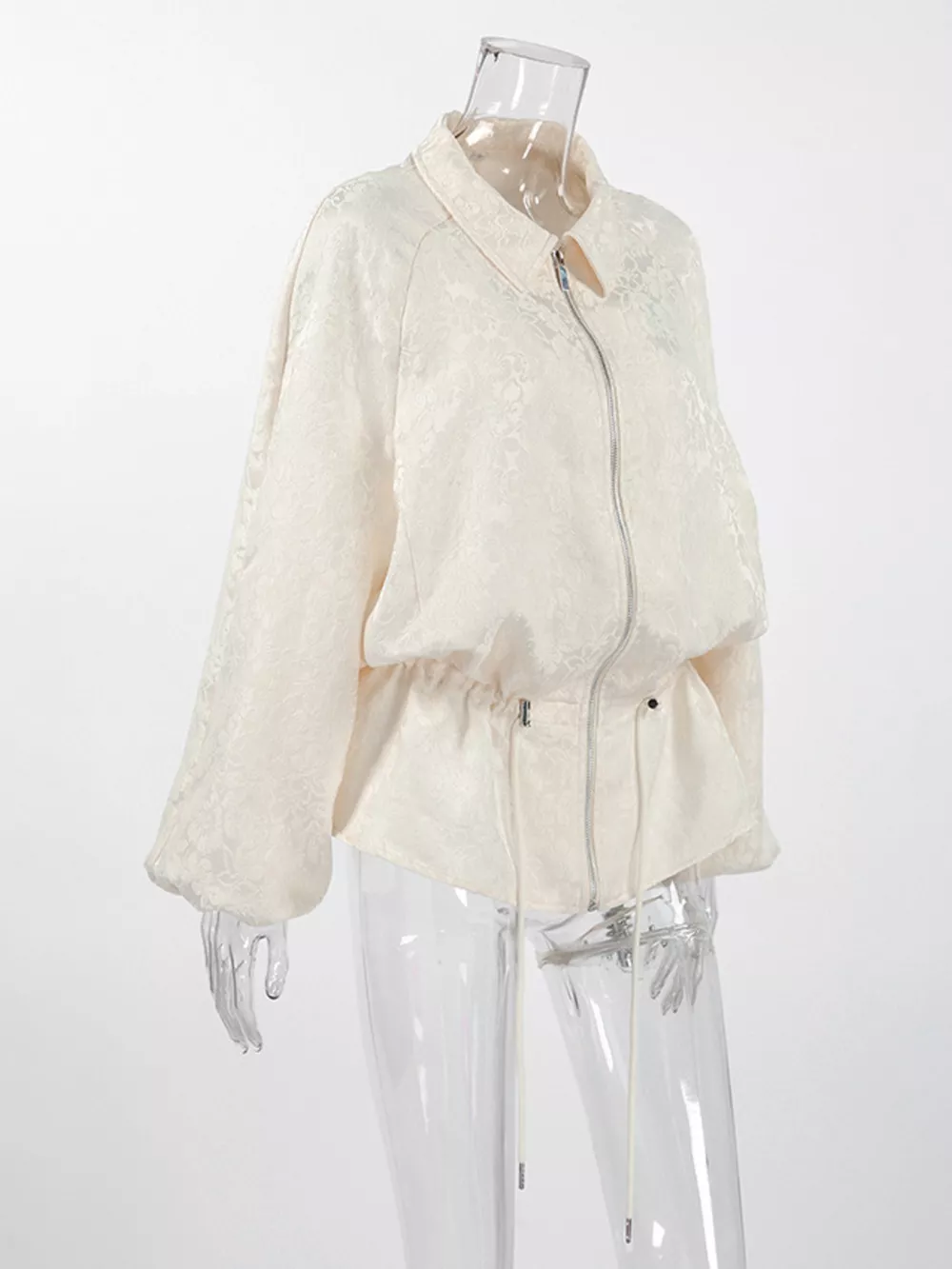 Jacquard Zip-Up Peplum Jacket, image 7