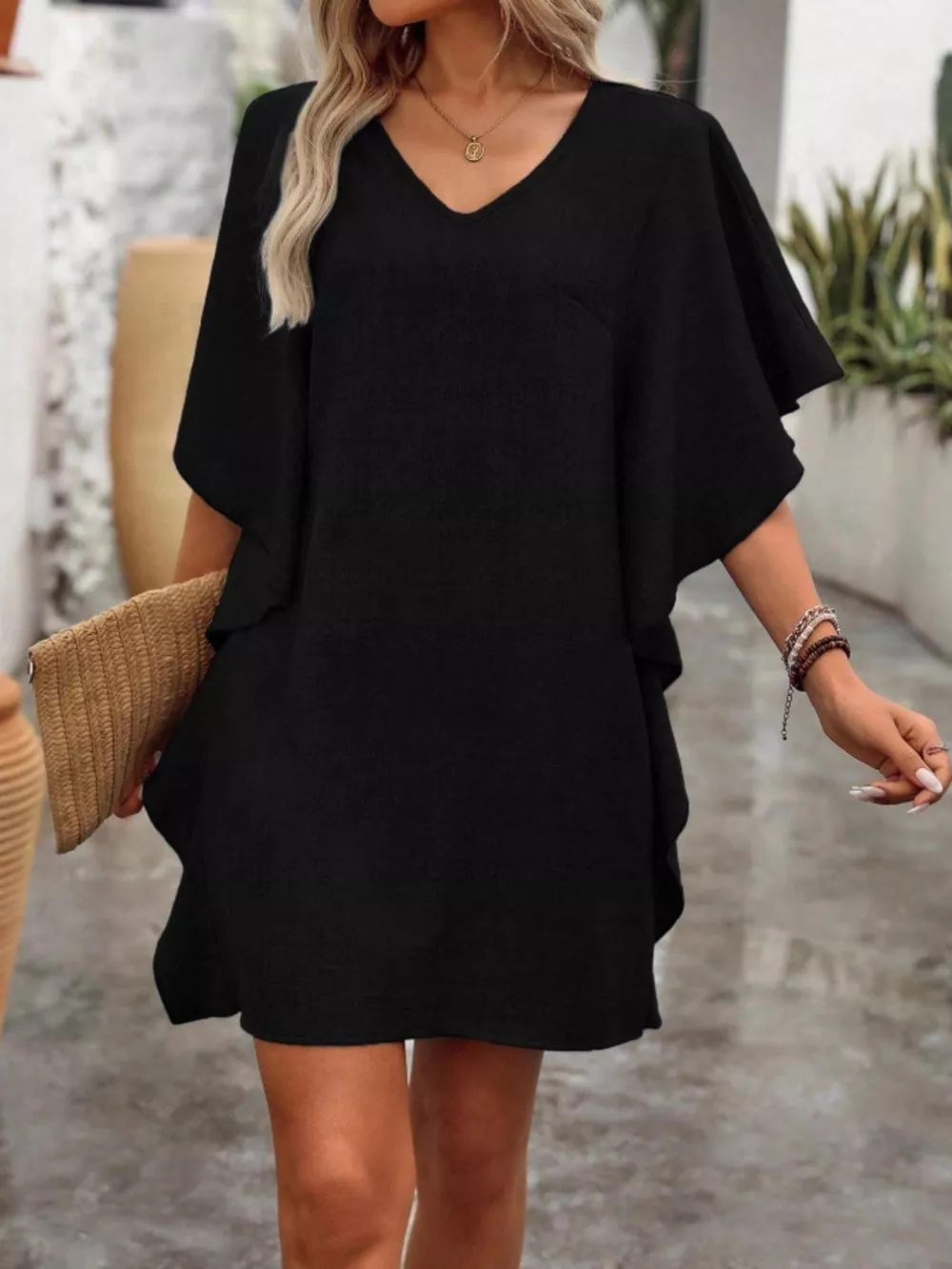 Flowy Sleeve V-Neck Casual Mini Dress, image 7