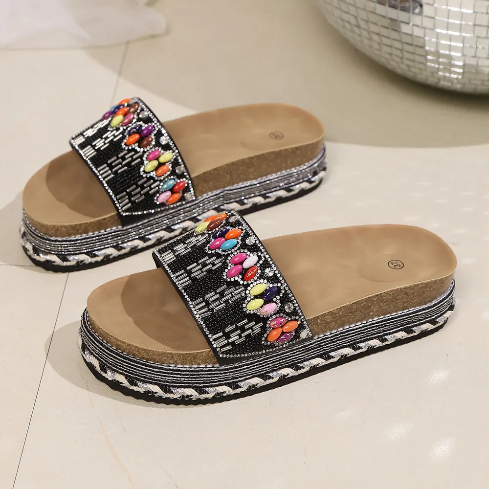 Beaded Open Toe Platform Sandals, image 3