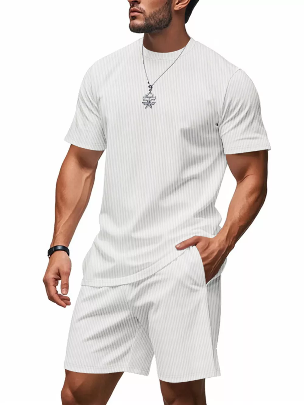Men's Full Size Casual Striped Top and Shorts Set Plus Size, image 8