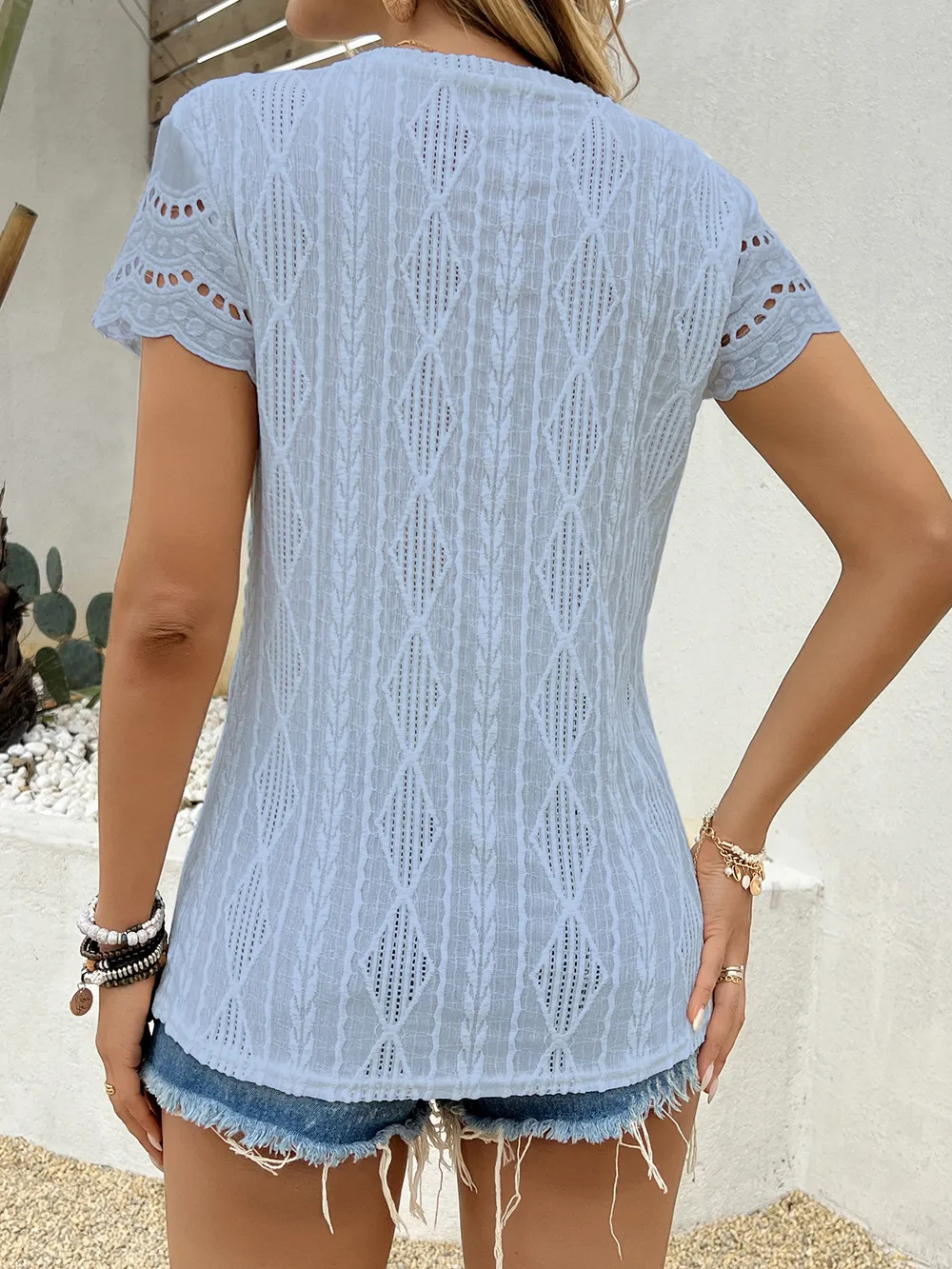 Crochet Lace Short Sleeve T-Shirt, image 10