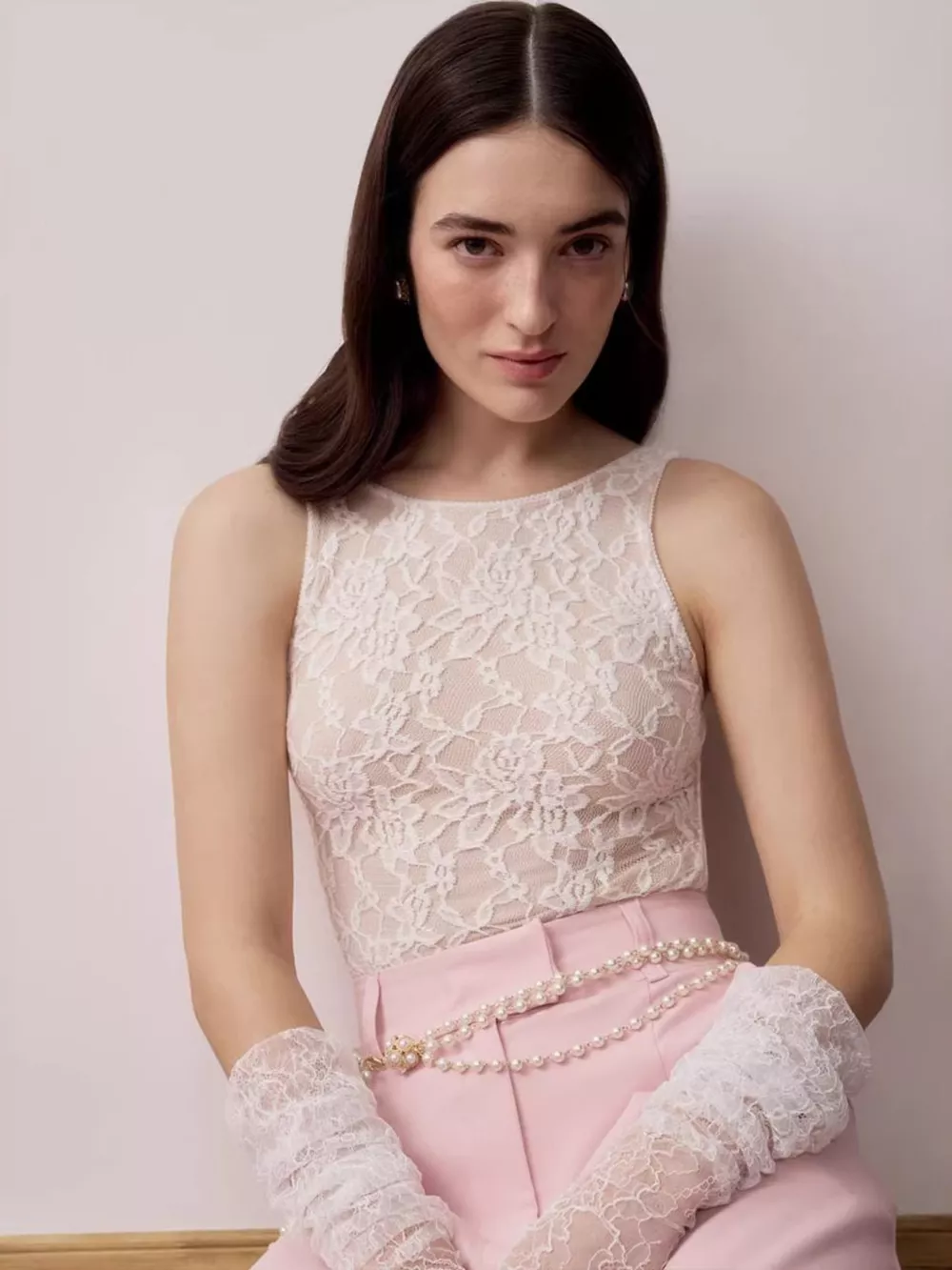 Lace Round Neck Long Sleeve Top, image 3