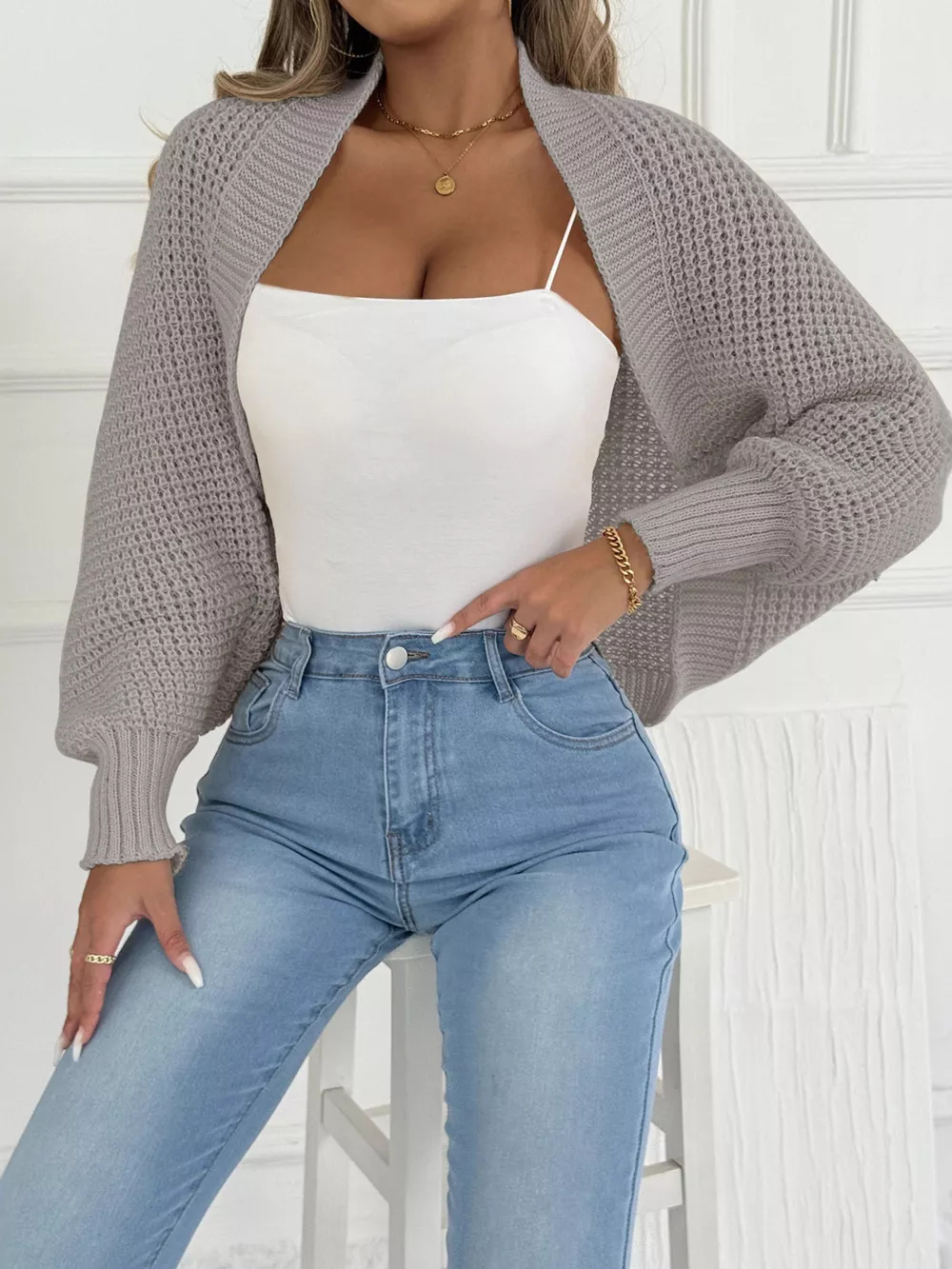 Open Front Batwing Sleeve Cardigan, image 15