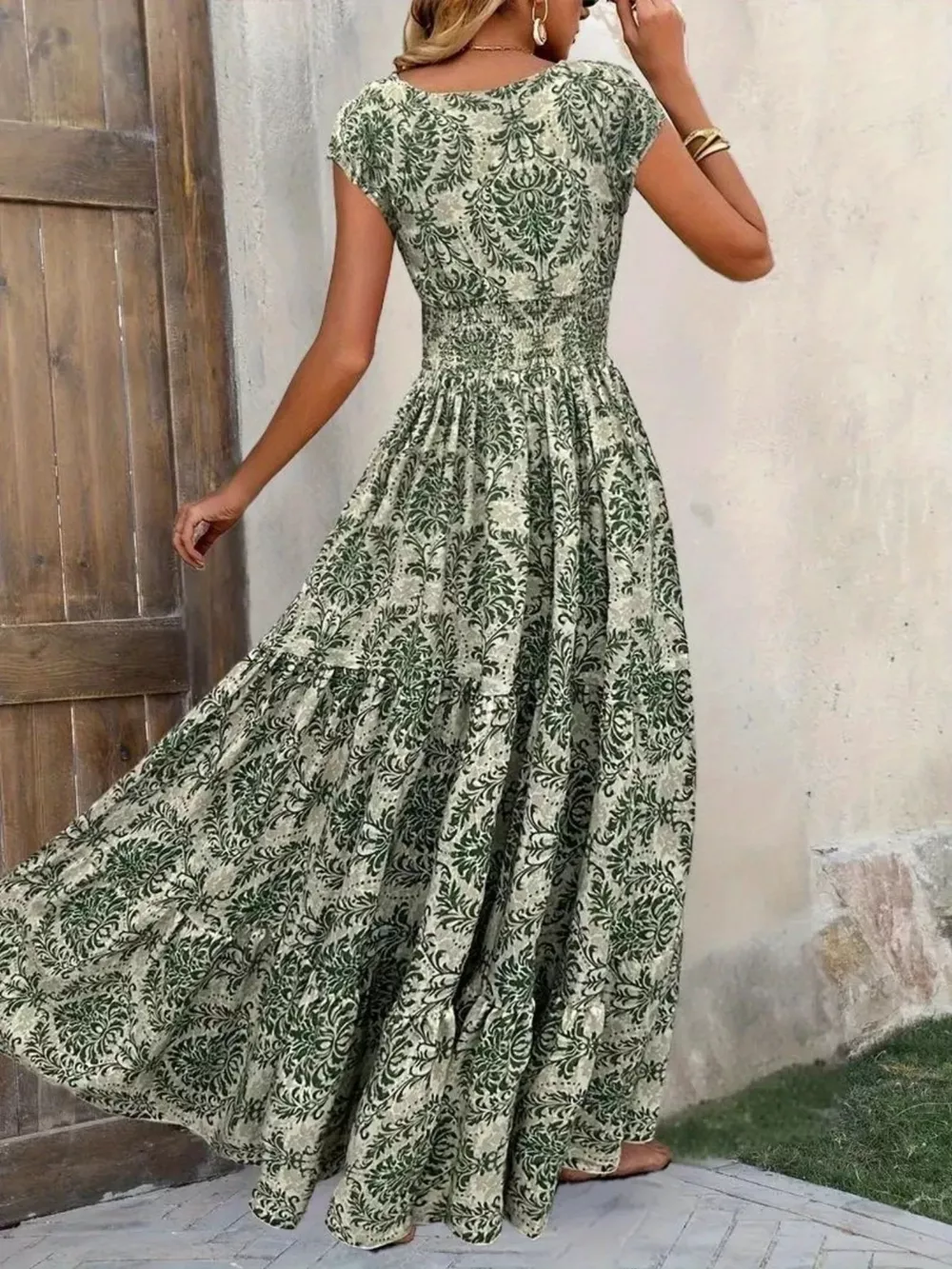 Printed Cap Sleeve Maxi Dress, image 23