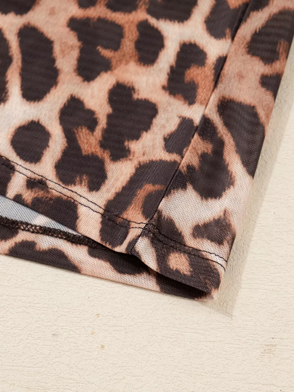 Leopard Mock Neck Long Sleeve Mesh Top, image 6