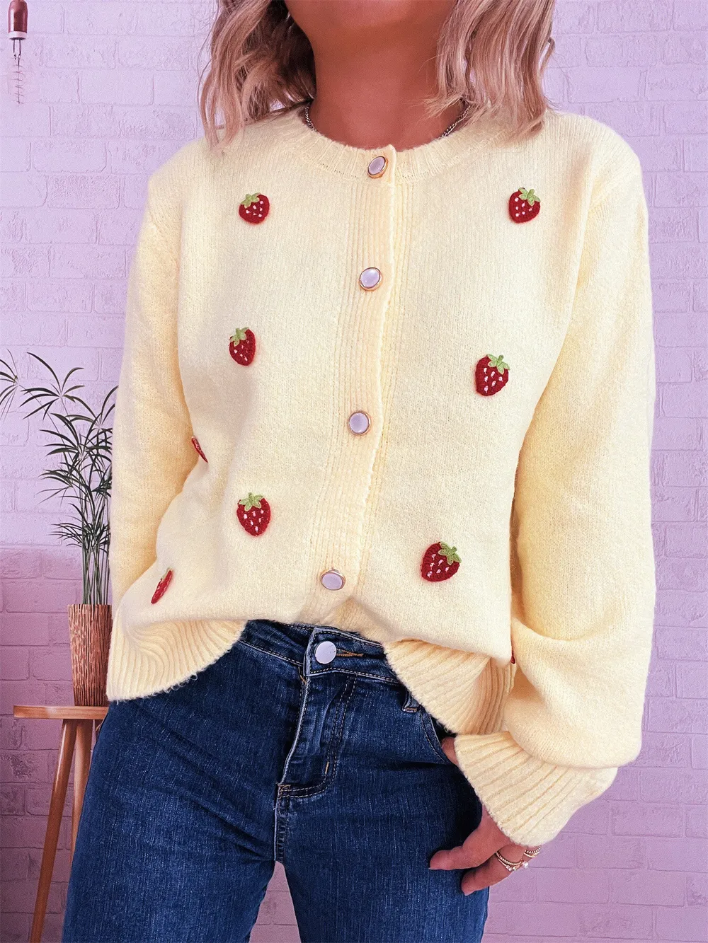 Strawberry Button Up Long Sleeve Cardigan, image 11
