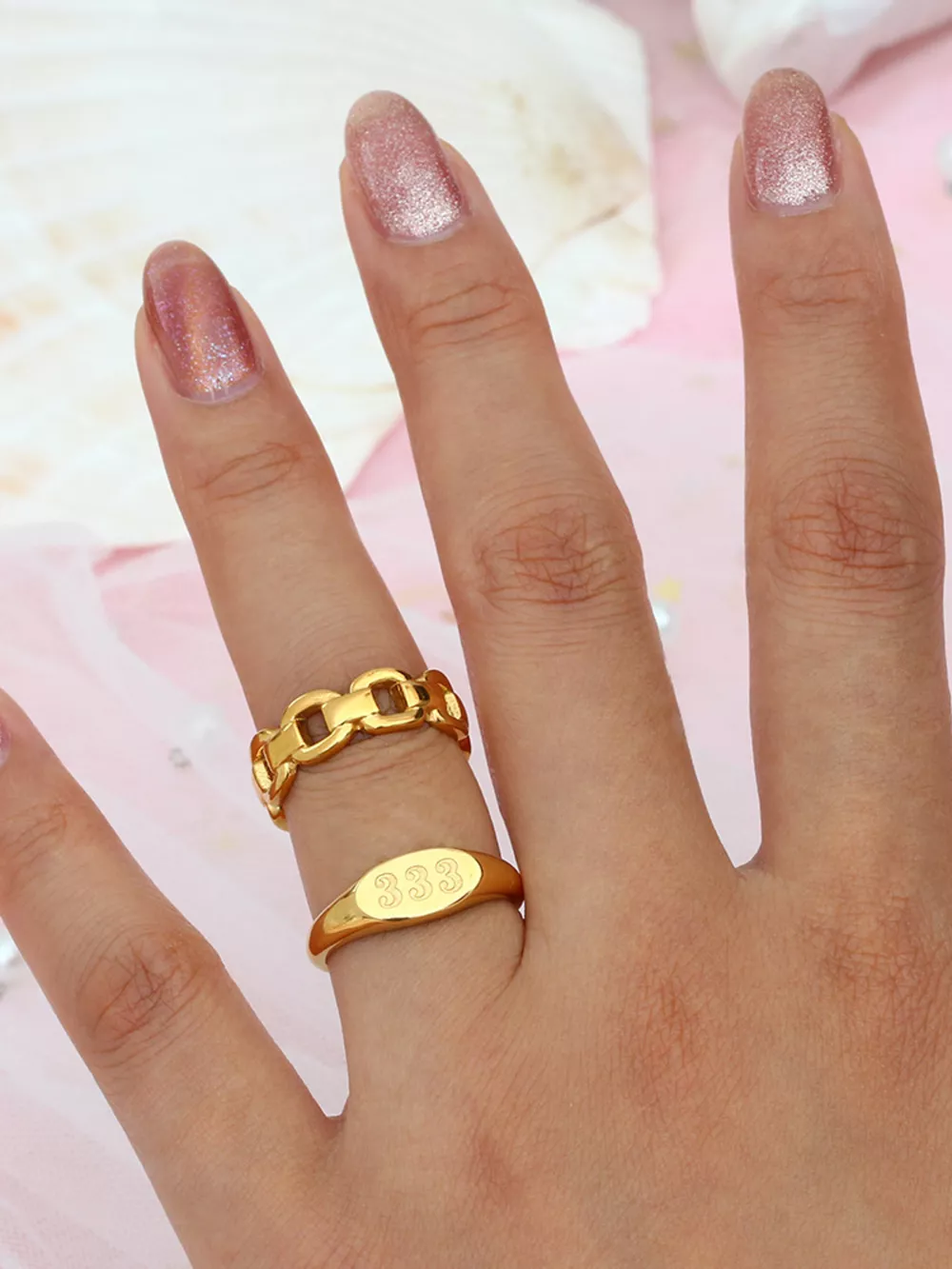 18K Gold-Plated 333 Number Signet Ring, image 5