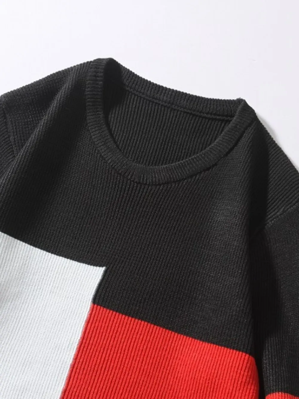 Men's Plus Size Color Block Round Neck Sweater, image 6