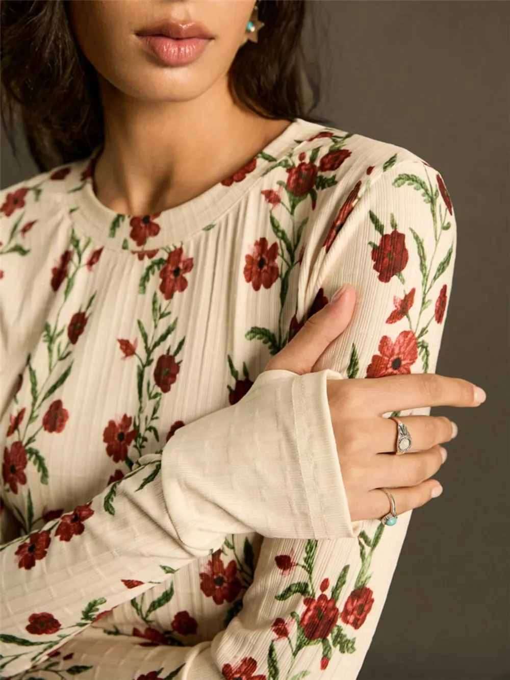 Floral Print Long Sleeve T-Shirt, image 7